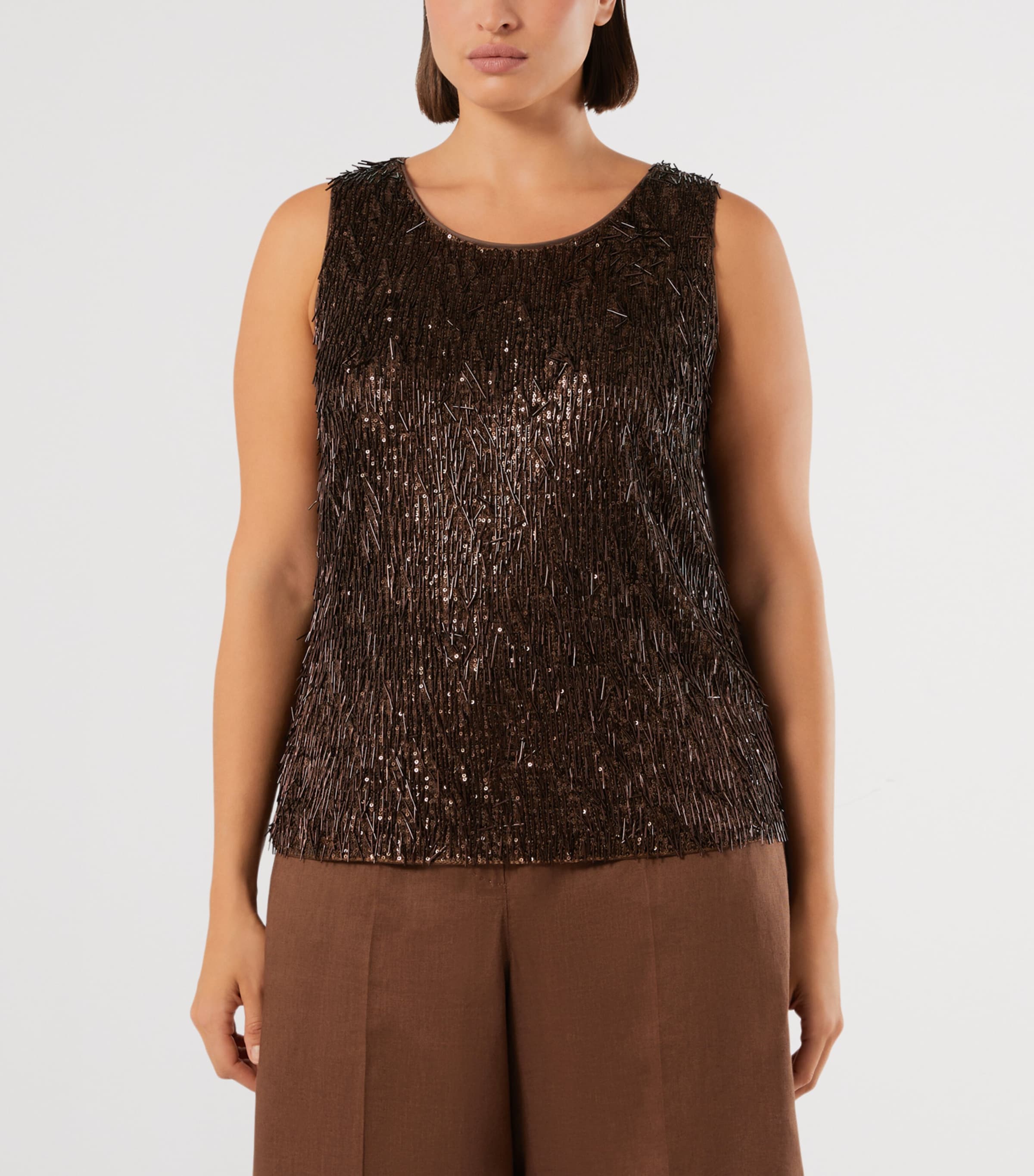 Marina Rinaldi Womens Embroidered Tulle Sleeveless Top Cocoa Image 3