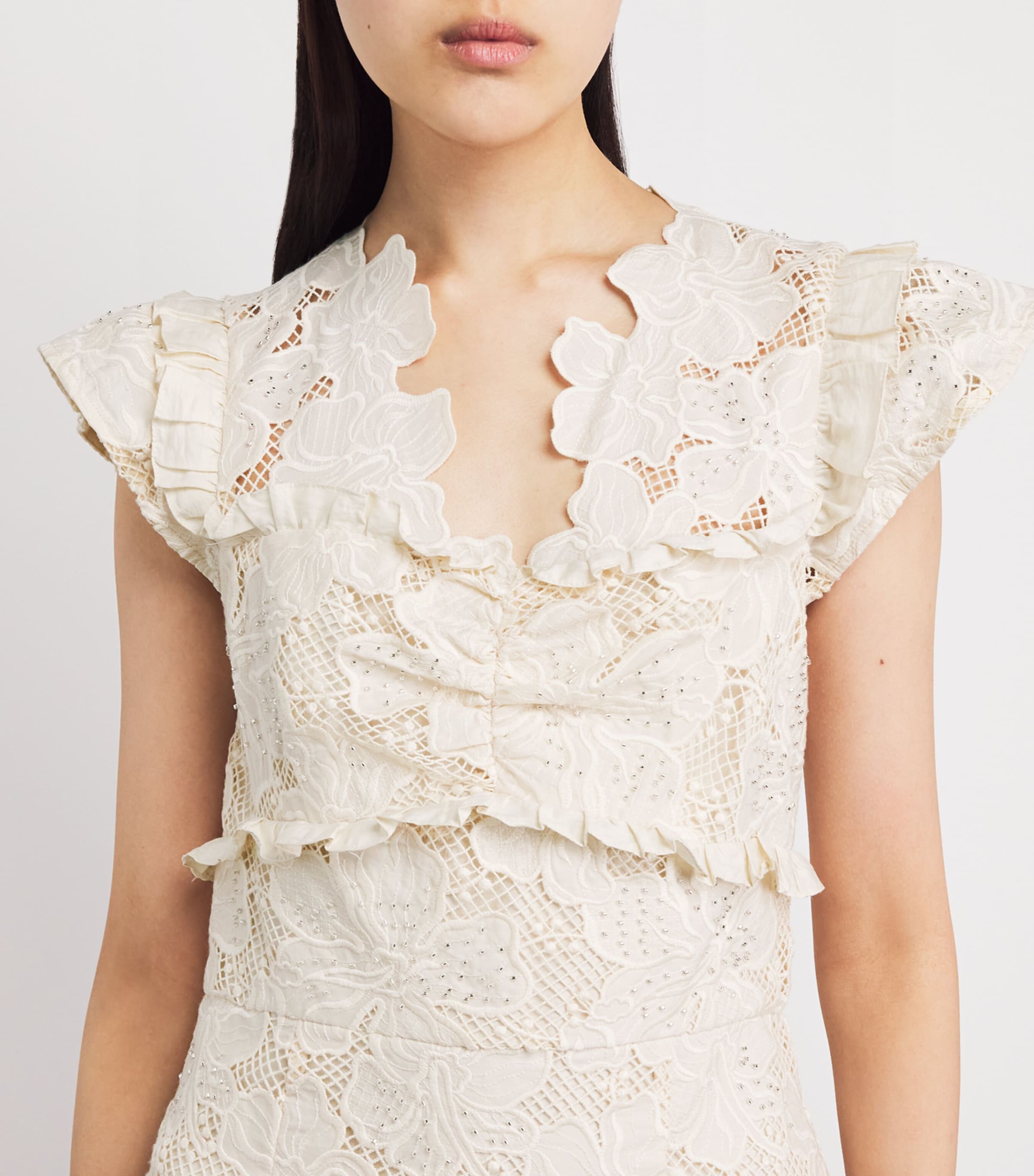 Sandro Paris Womens Lace Guipure Mini Dress Ecru Image 3