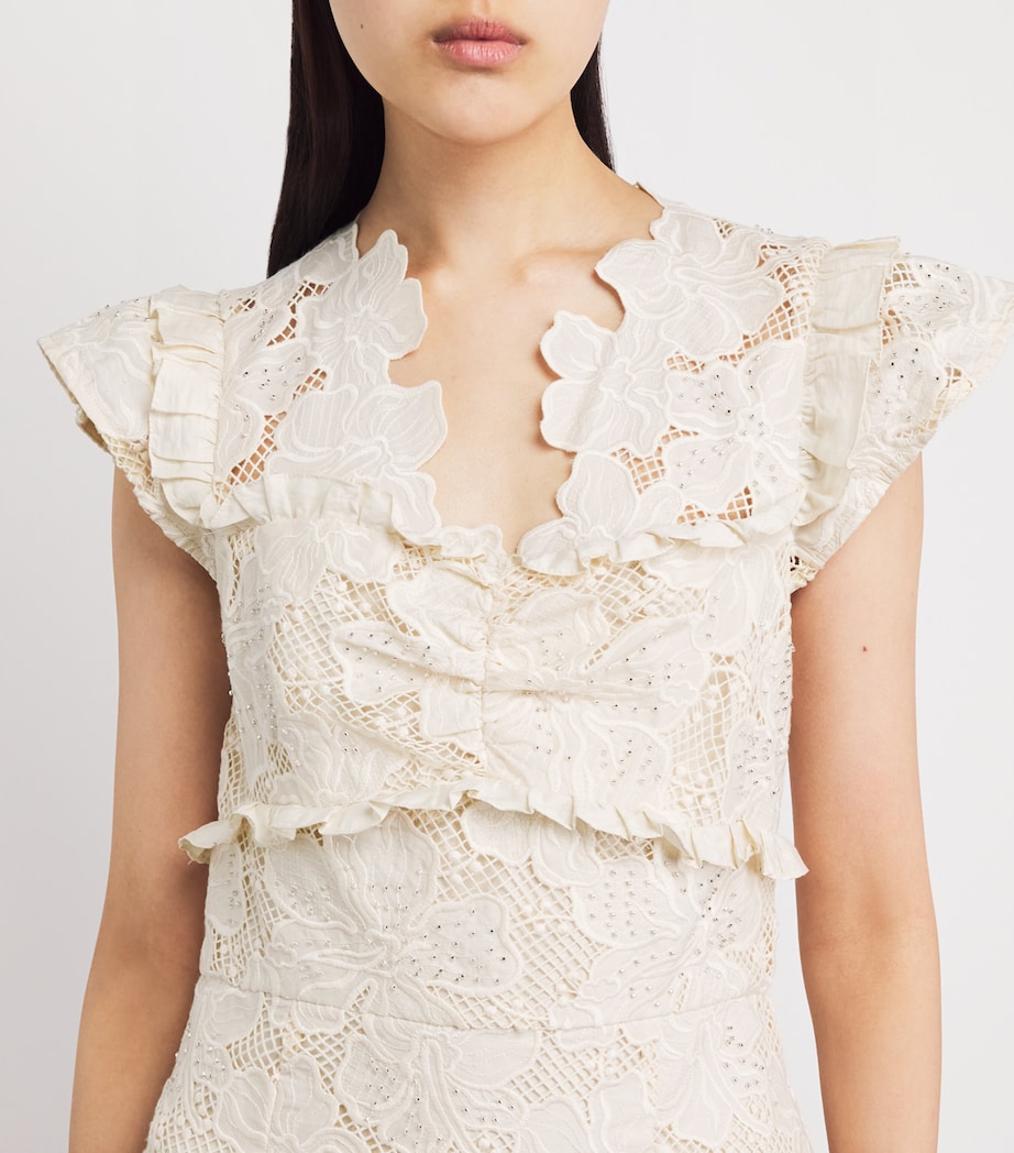 Sandro Paris Womens Lace Guipure Mini Dress Ecru Image 3