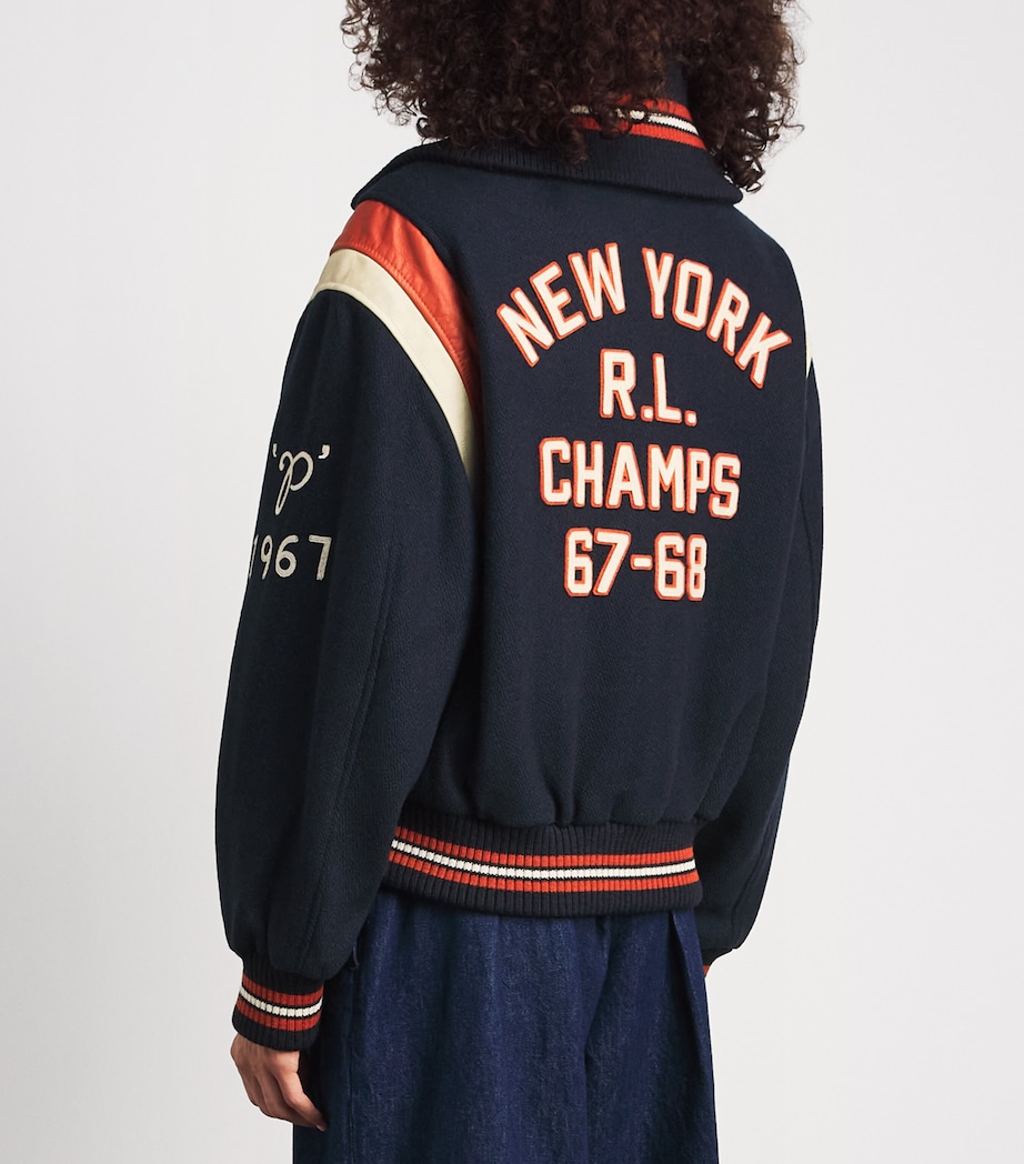 Polo Ralph Lauren Womens Wool-Blend Patchwork Bomber Jacket Hunter Navy Image 5