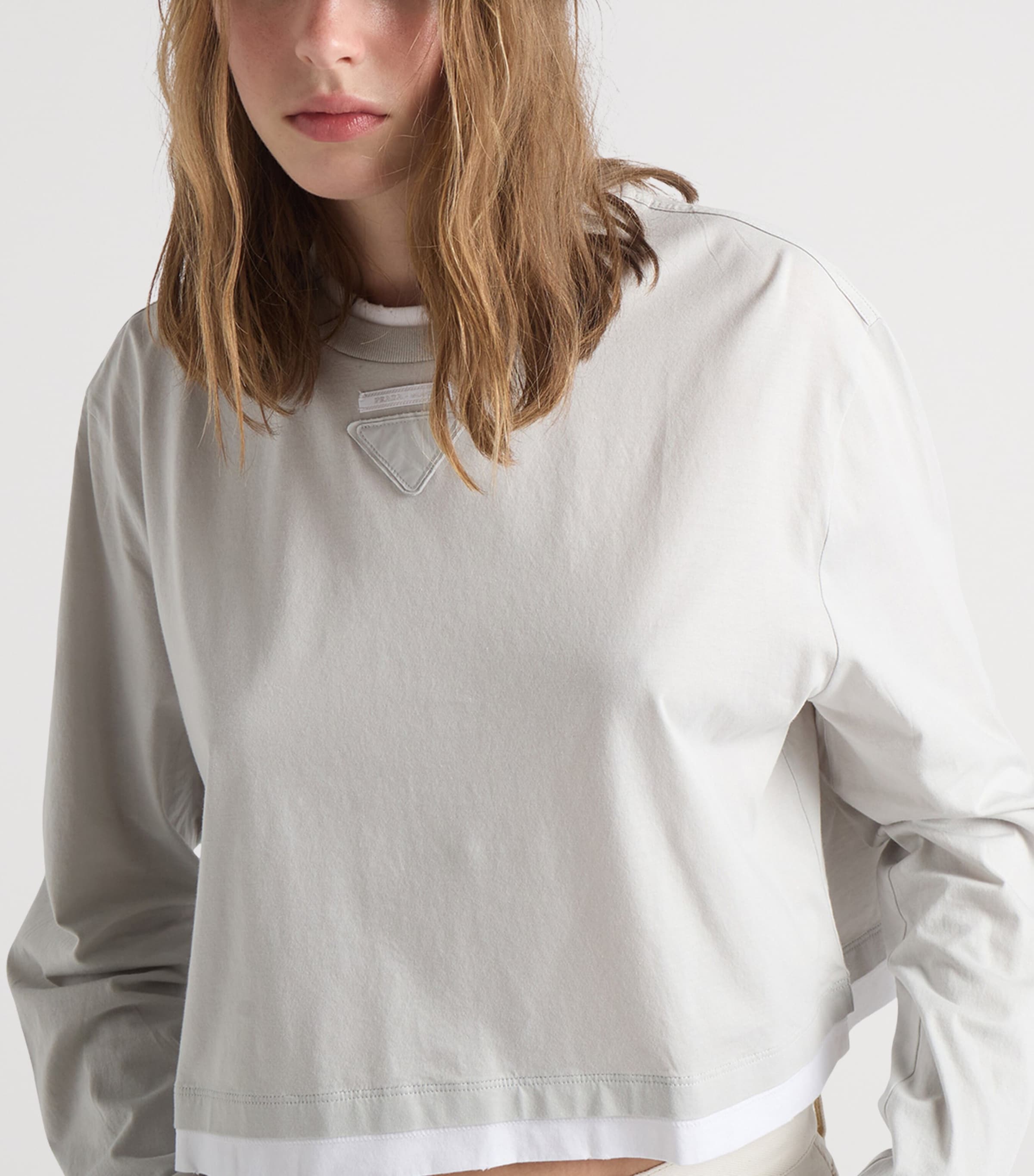 Prada Womens Layered Long-Sleeve T-Shirt Grey Image 3