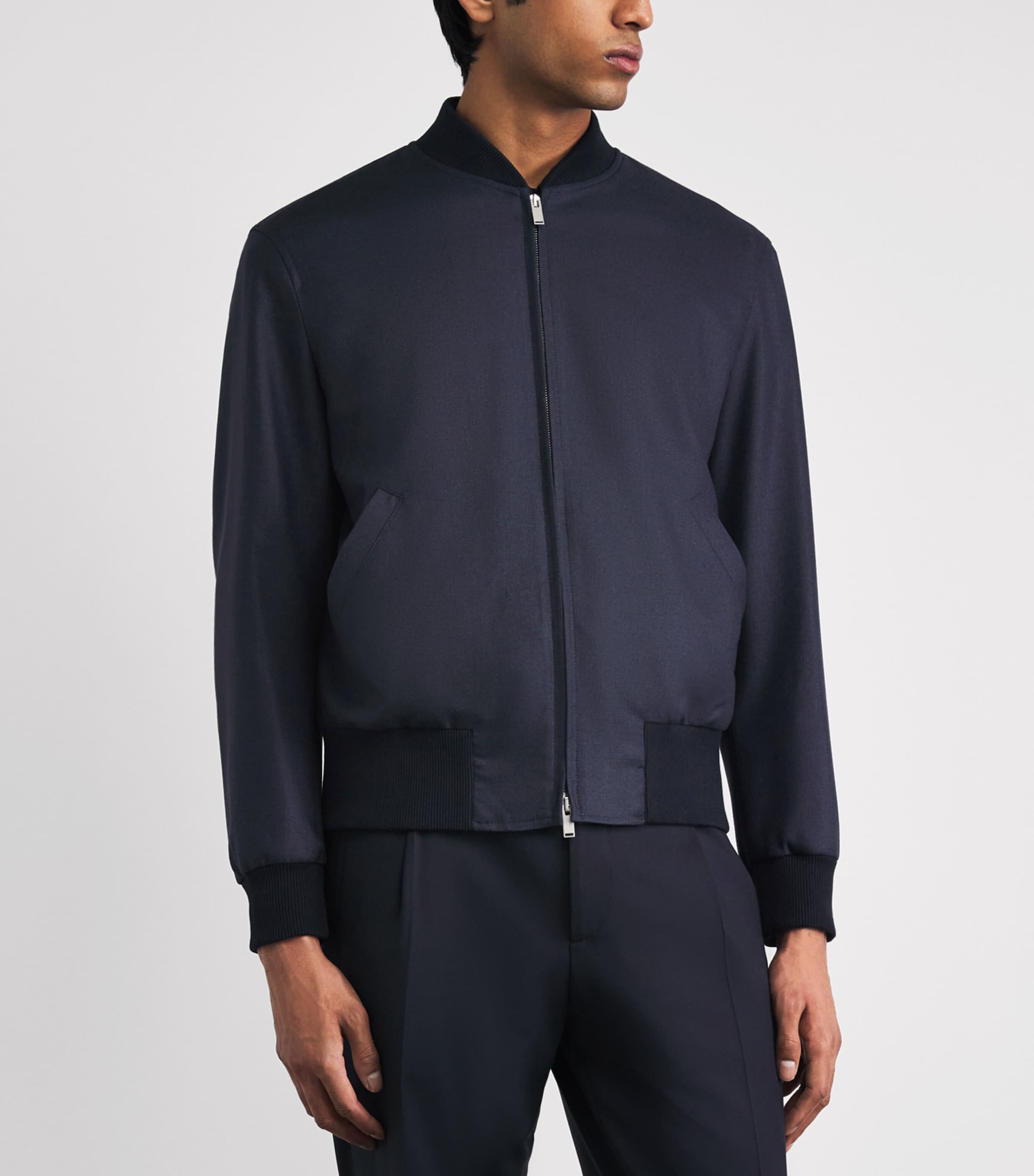 Lardini Mens Cashmere-Blend Bomber Jacket Navy Image 4