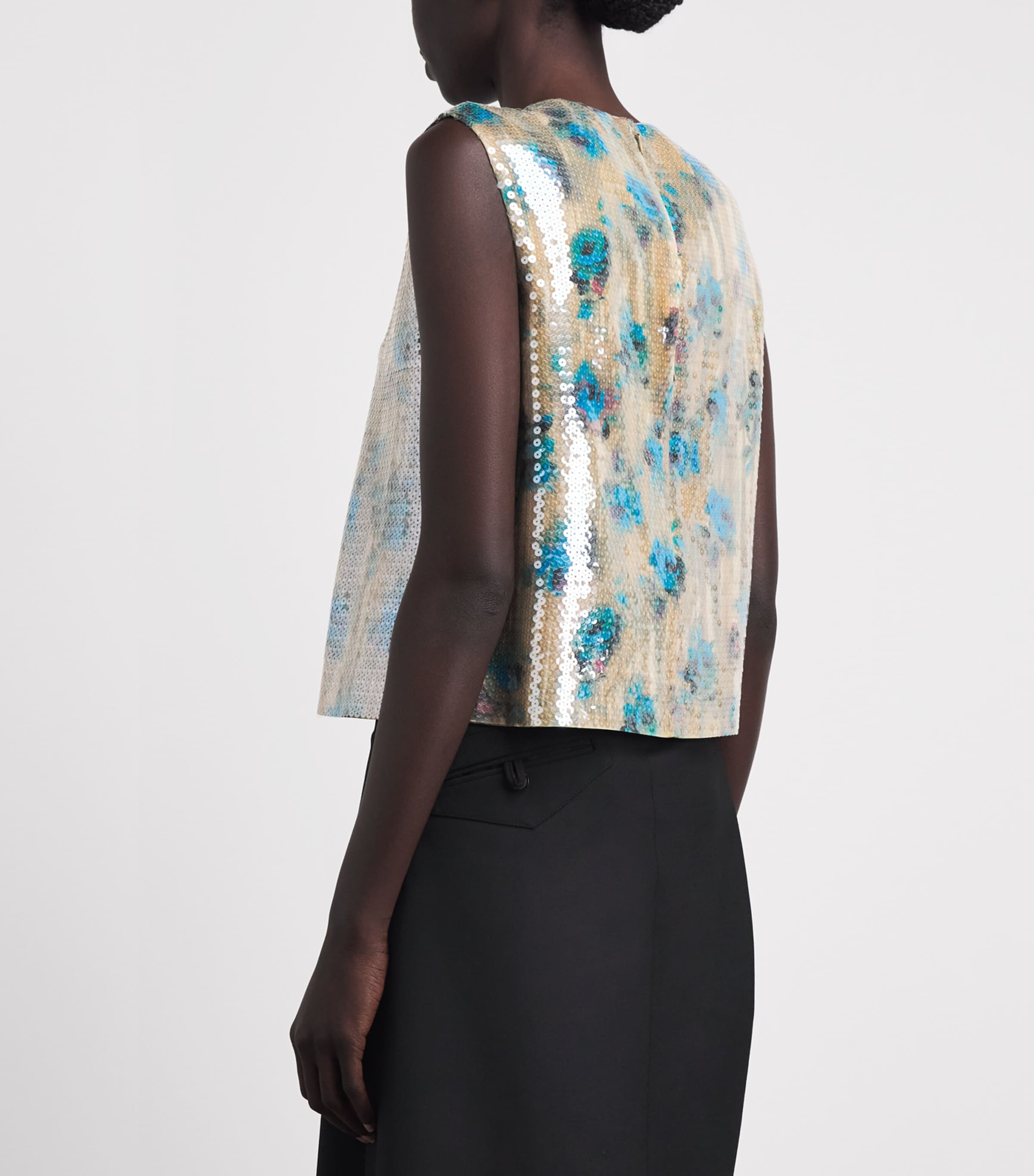 Tory Burch Womens Sequin Shell Top Blue Roses Image 5