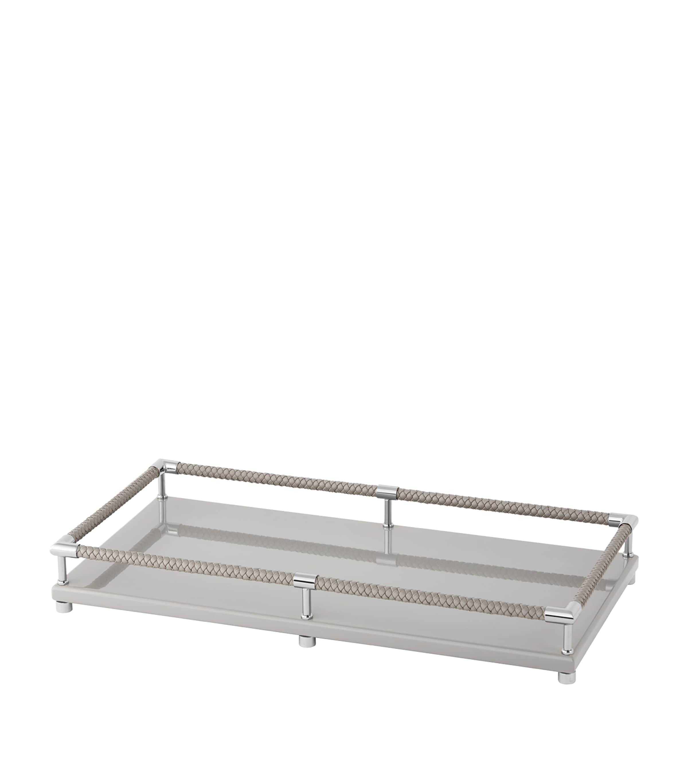 Riviere Leather-trim Lacquered Tray In Grey