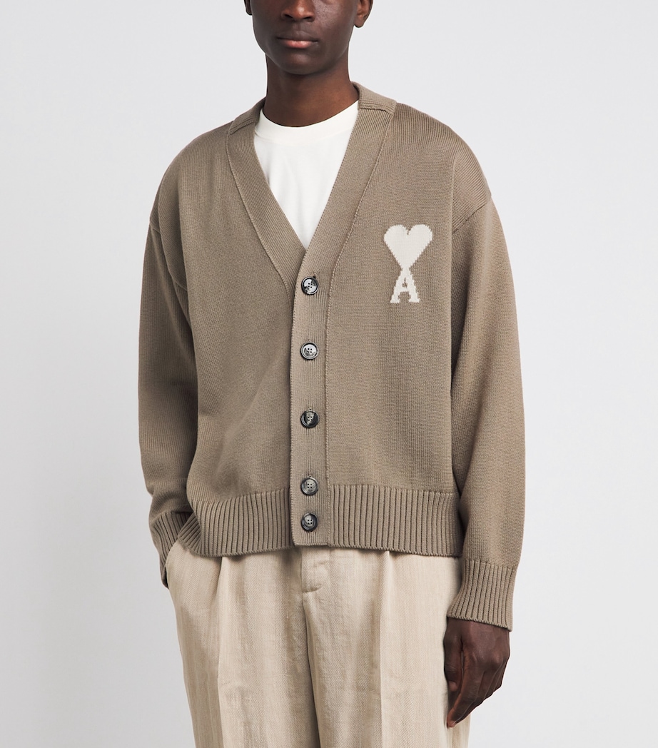 AMI Paris Mens Virgin Wool Ami de Coeur Cardigan Bge Taupe/ecru Image 4