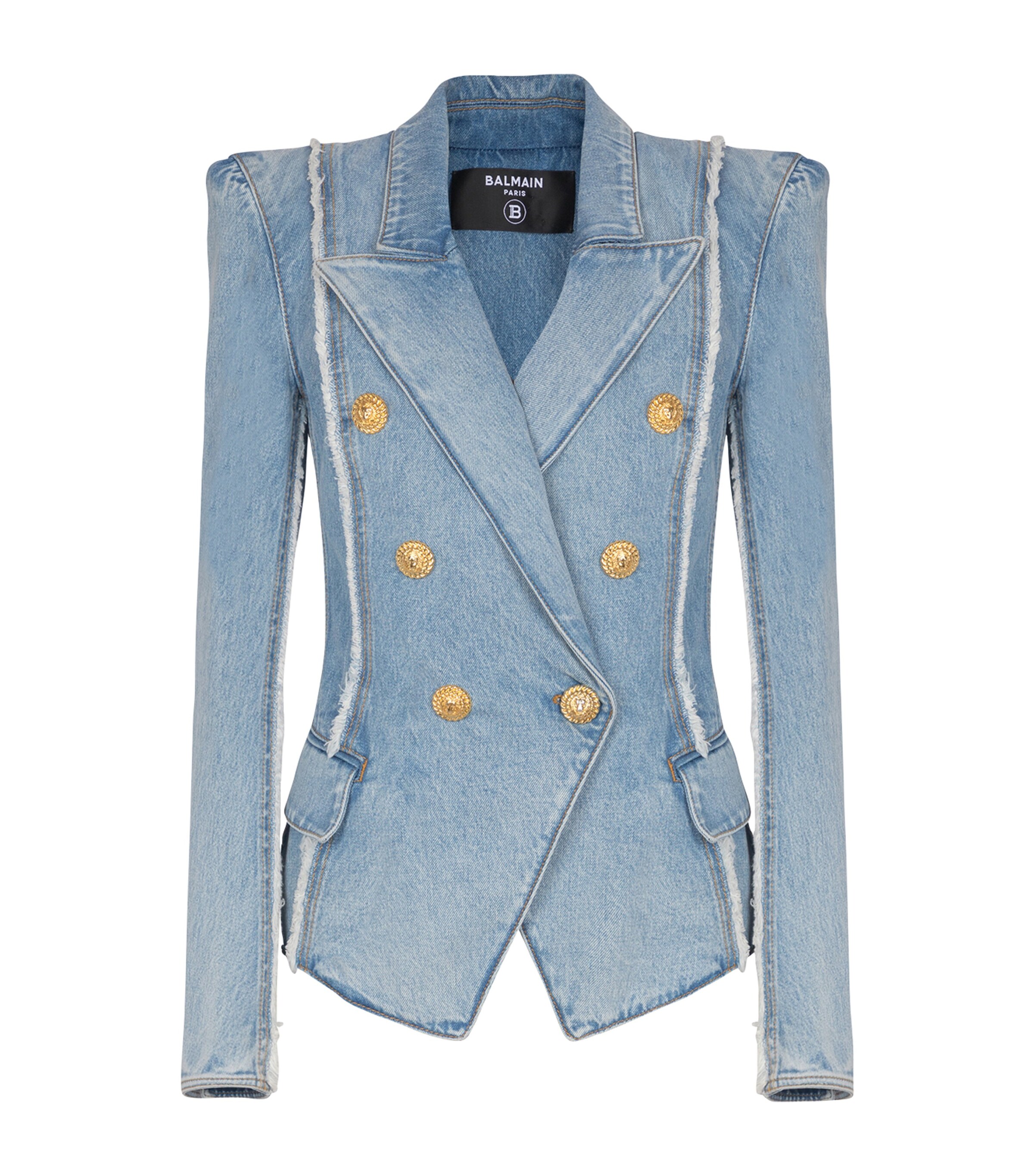 【関税込み】balmain Double-breasted denim blazer Double-breasted denim blazer in white - Balmain | Mytheresa