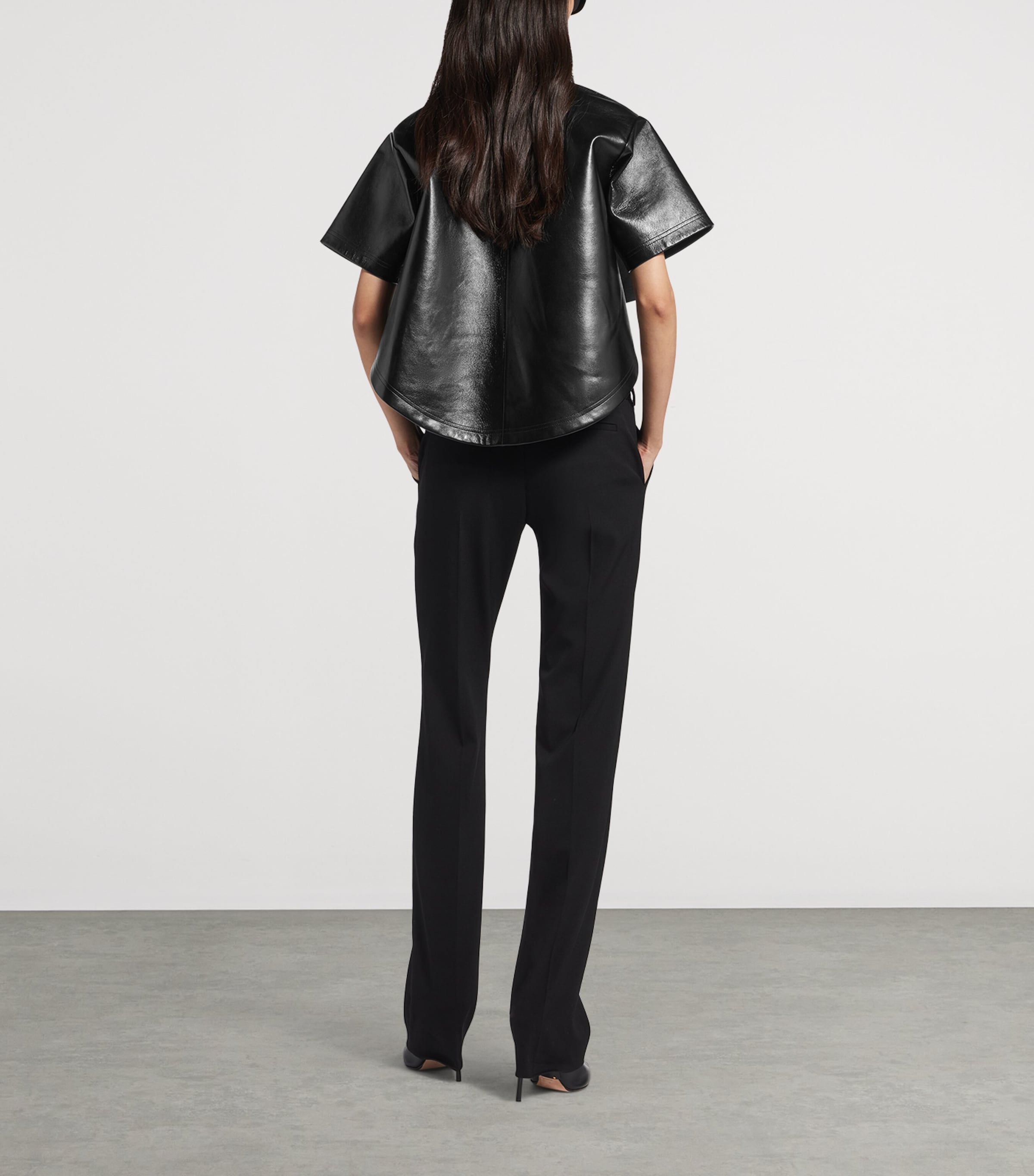 Balenciaga Womens Leather Train-Detail Crop Top Image 3