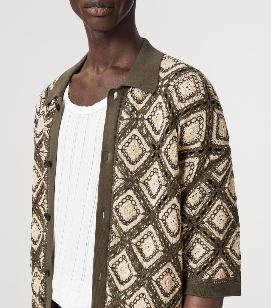 AllSaints Mens Cotton Knitted Short-Sleeve Cardigan Pitch Green Image 5
