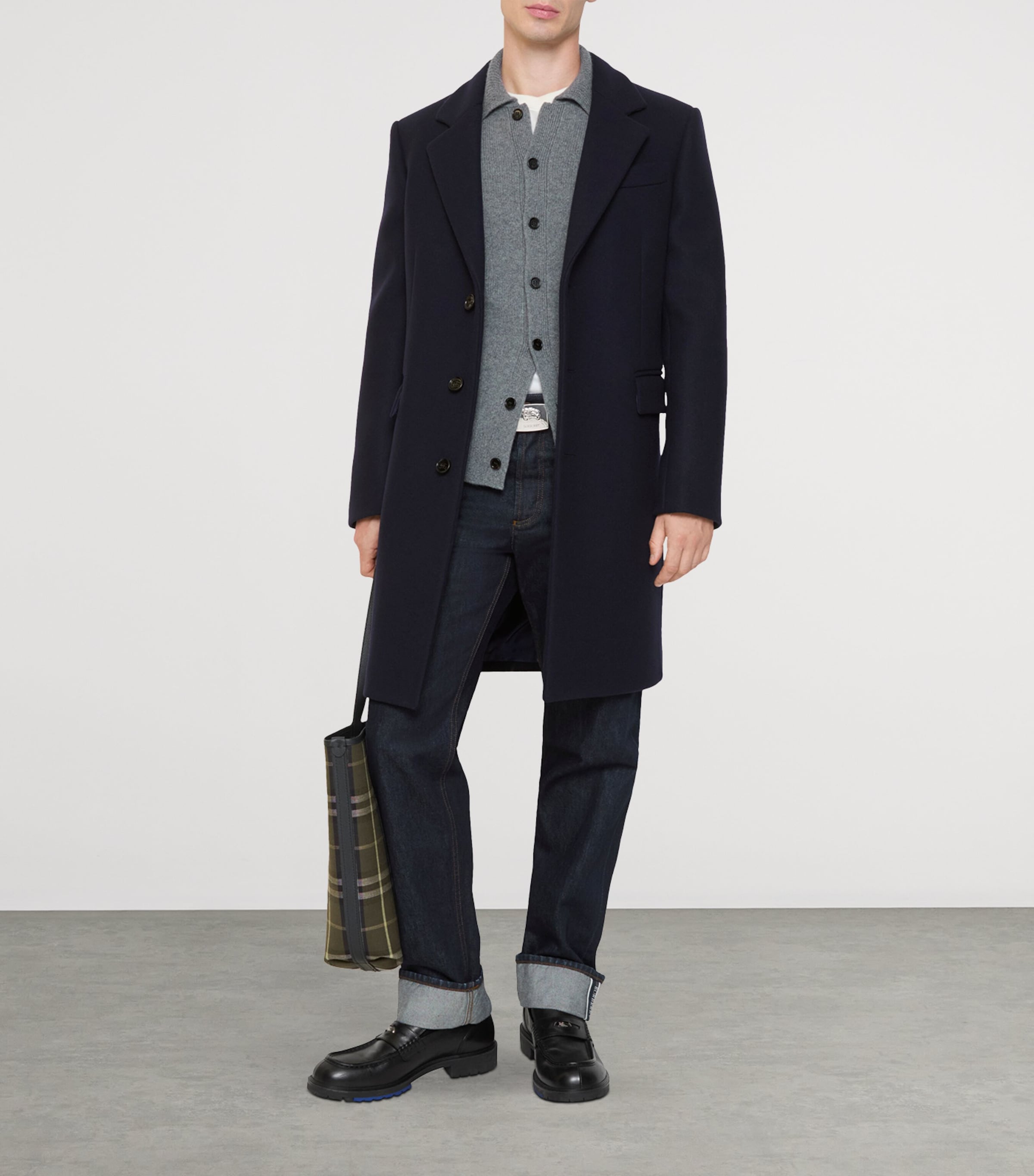 Burberry Mens Wool Tailored Coat Navy Image 2