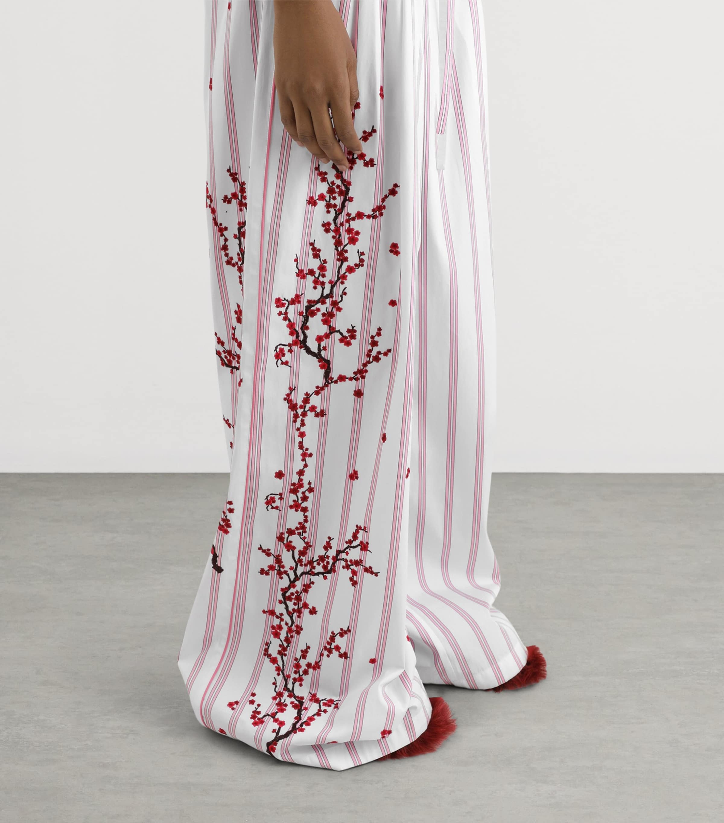 Dolce&Gabbana Womens Cotton-Silk Stripe Embroidered Trousers Embr Image 6