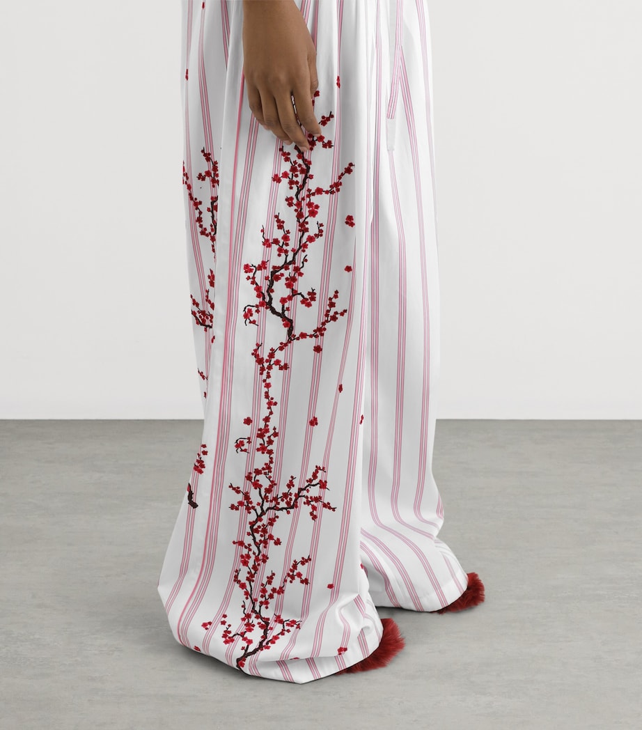 Dolce&Gabbana Womens Cotton-Silk Stripe Embroidered Trousers Embr Image 6