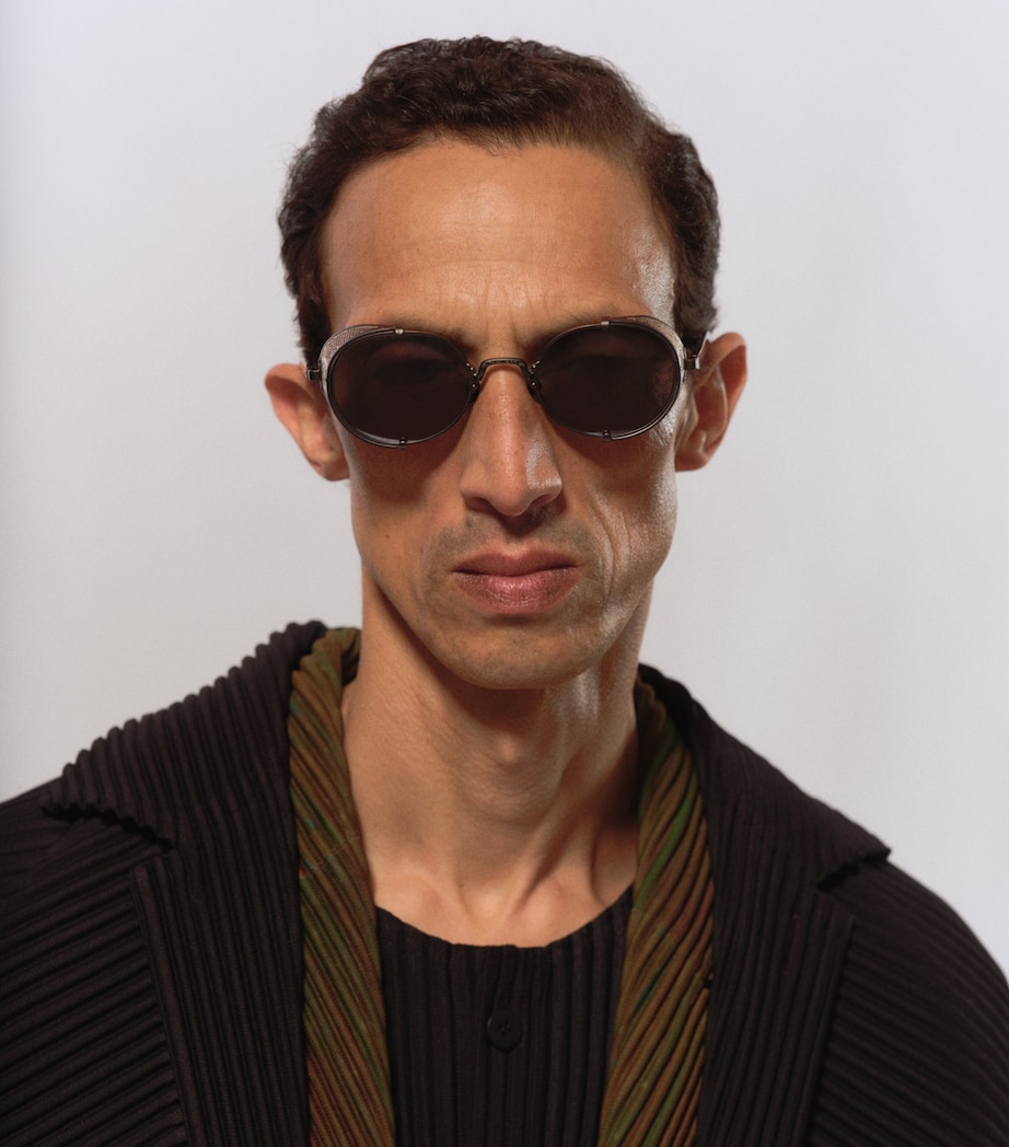 Matsuda 10610H Round Sunglasses Mat Blk Slvr Mirror Image 4