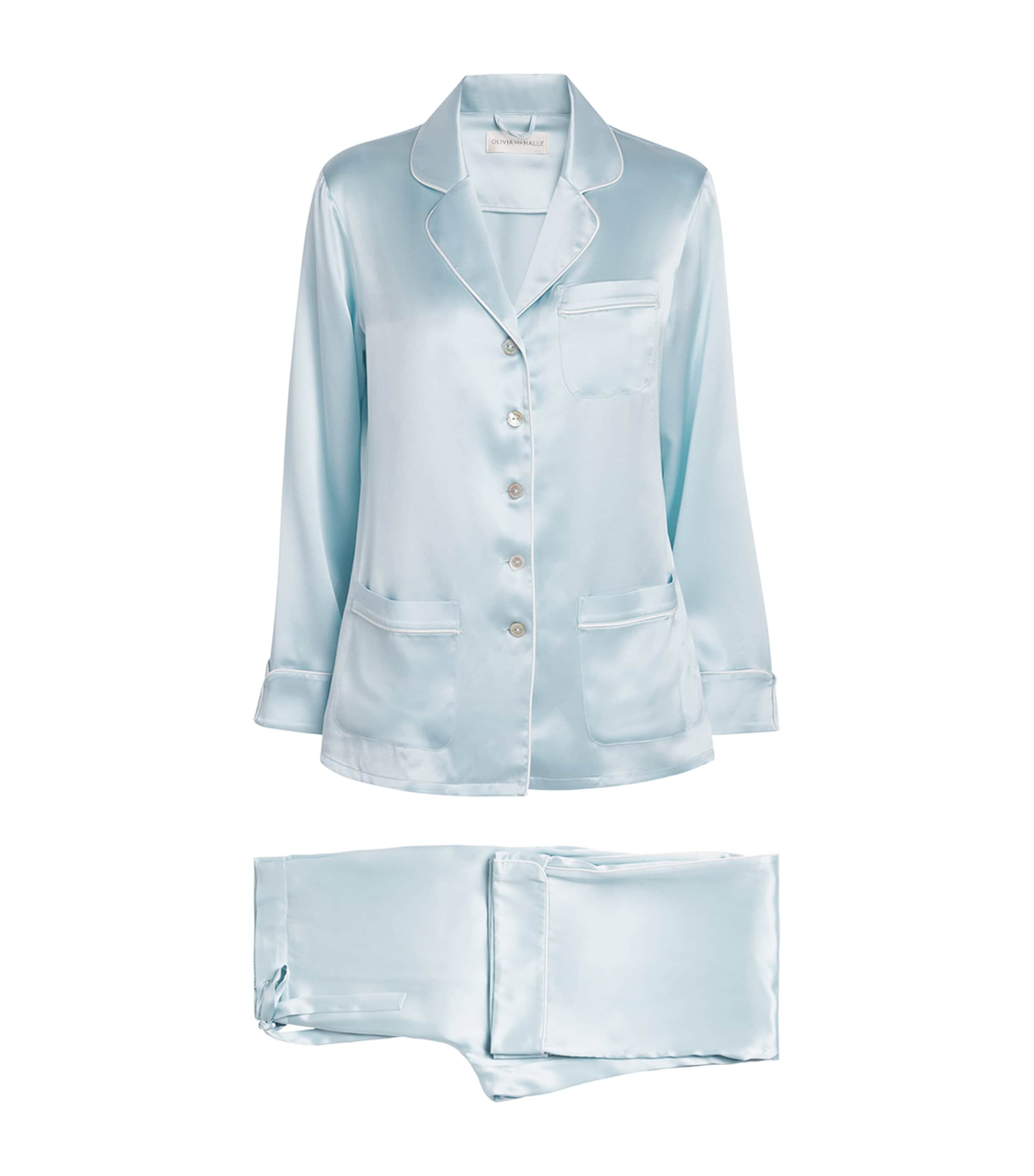 Olivia von Halle Womens Silk Coco Pyjama Set Powder Blue Image 1