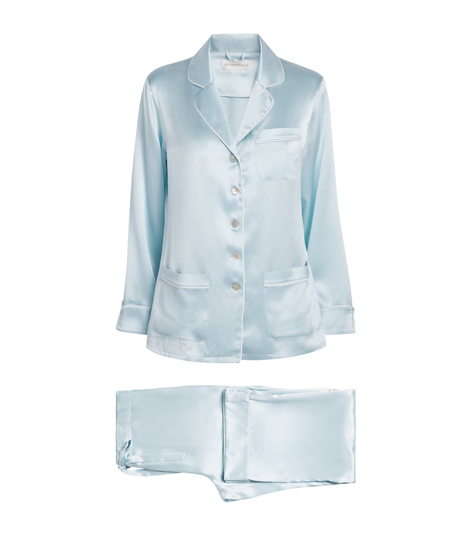 Olivia von Halle Womens Silk Coco Pyjama Set Powder Blue Image 1