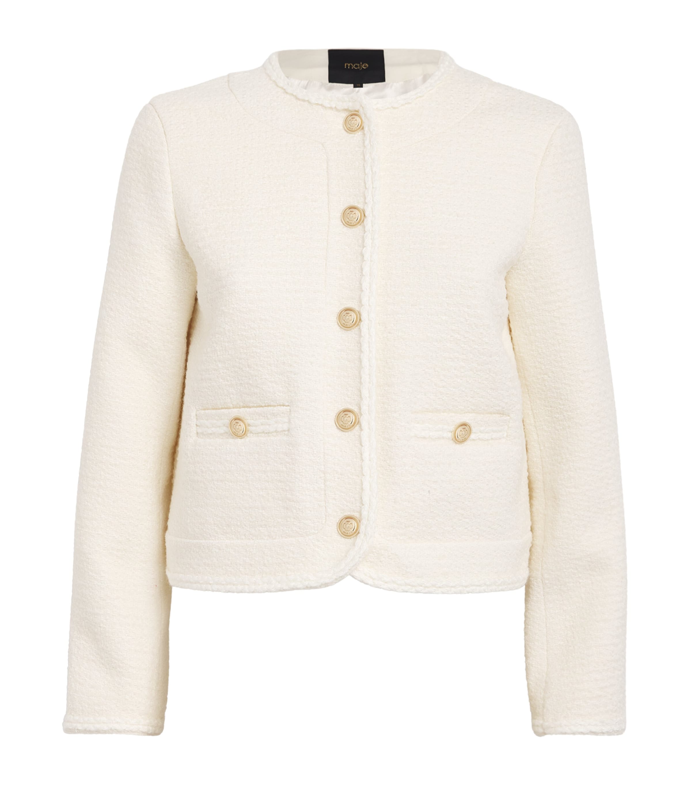 Maje Tweed Button-embellished Jacket In White