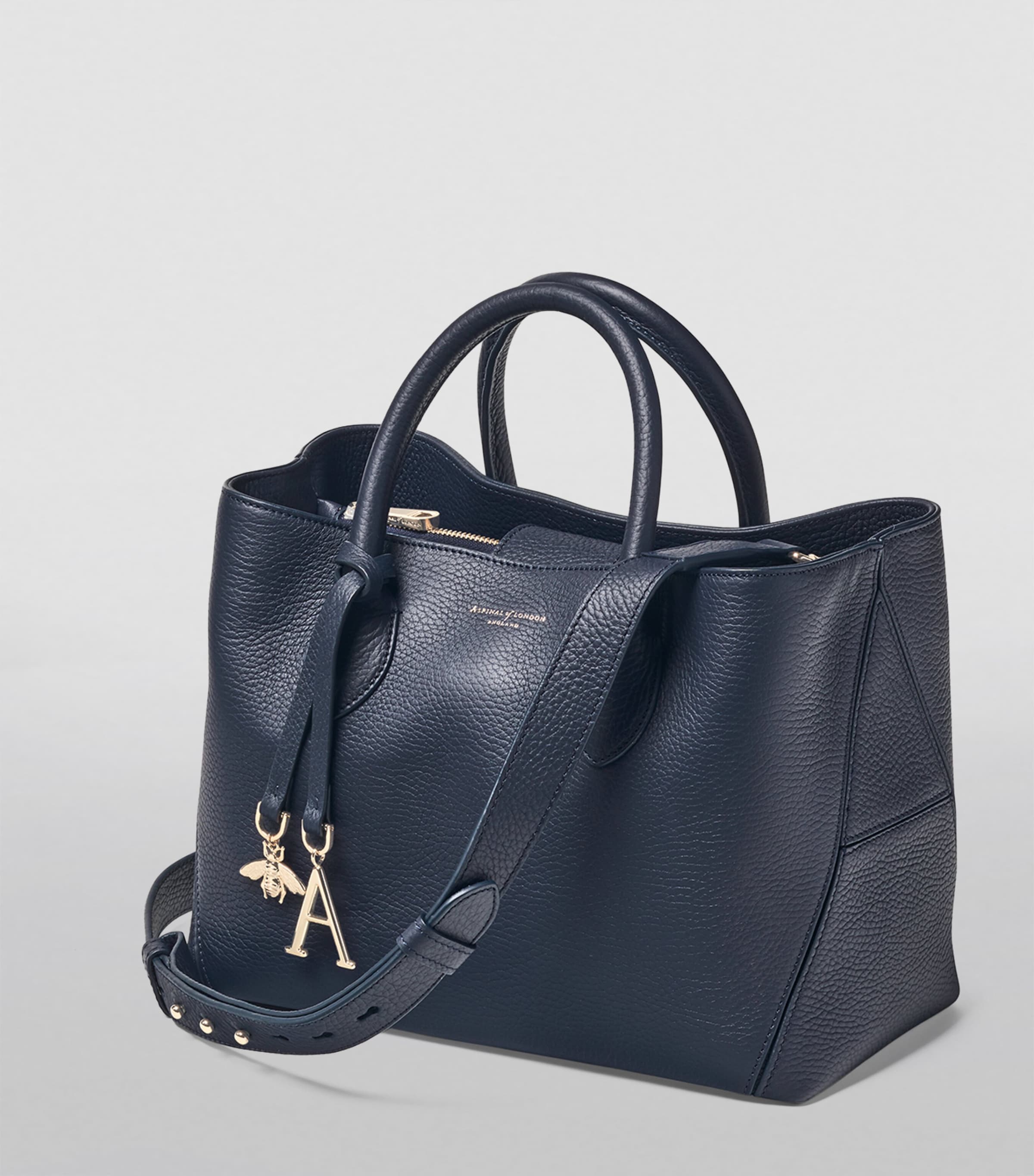 Midi Leather London Tote Bag NAVY Image 5