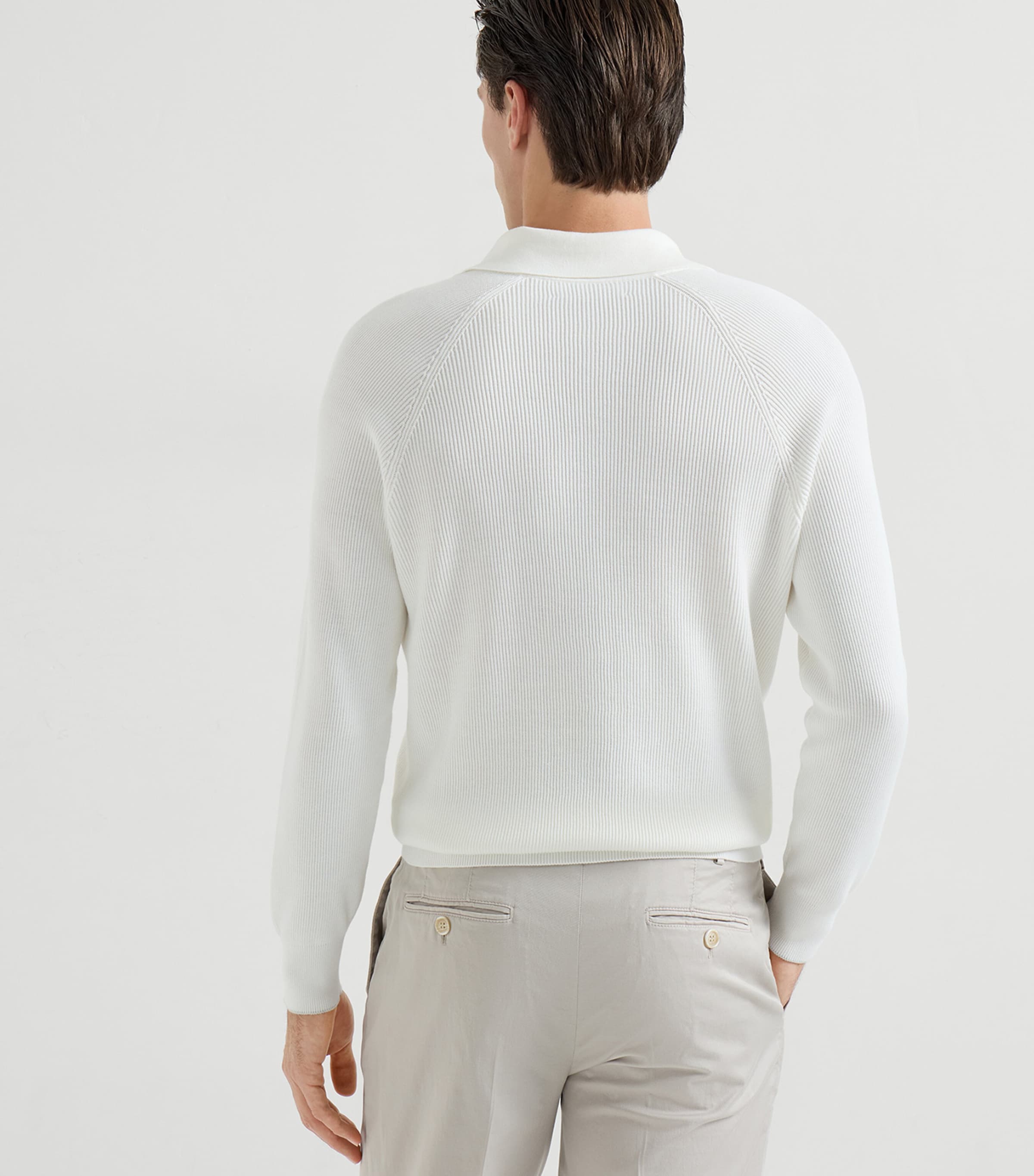 Brunello Cucinelli Mens Cotton Ribbed Polo Sweater Image 5