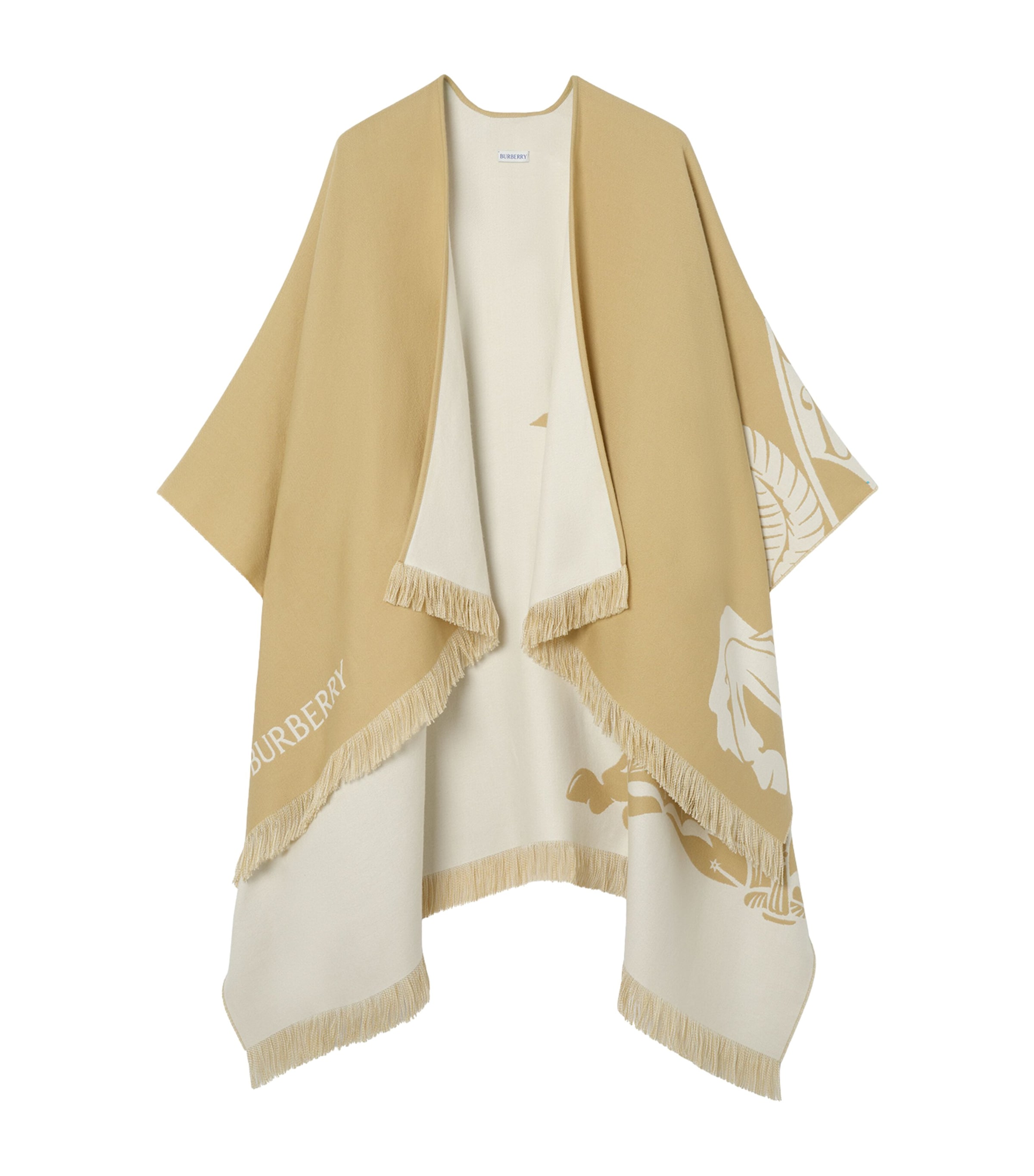 Burberry Wool-Silk-Cashmere Equestrian Knight Design Cape Sand Image 1