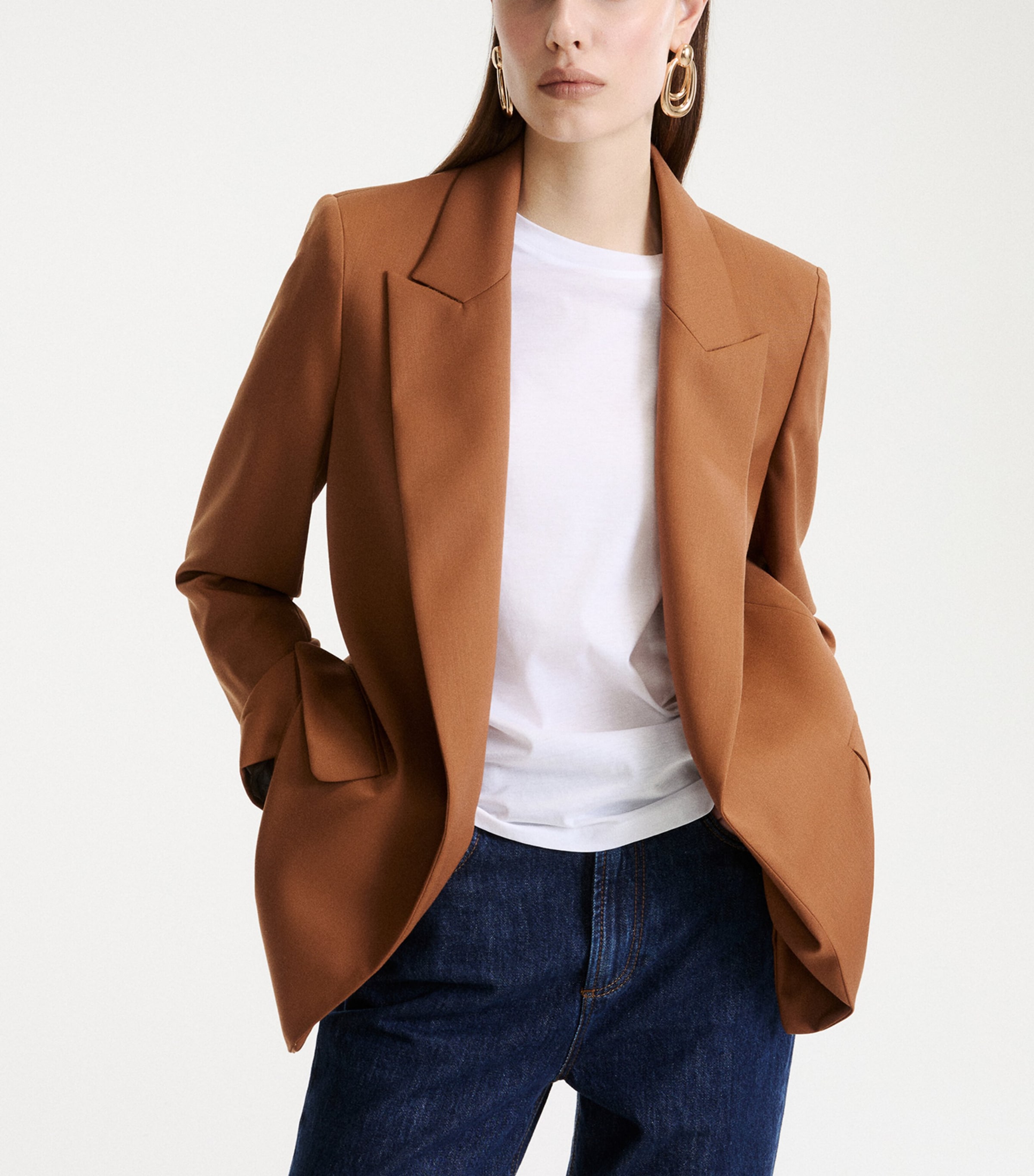 Marella Womens Gabardine Blazer Tobacco Brown Image 4