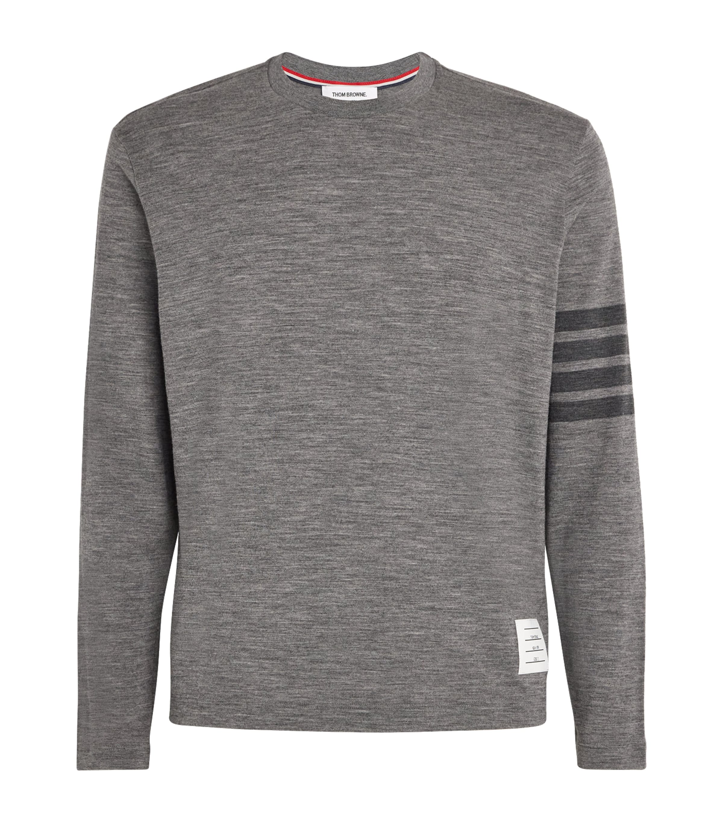 Thom Browne Heathered Grey Long-sleeve Knit Top With Subtle Stripe In Gray