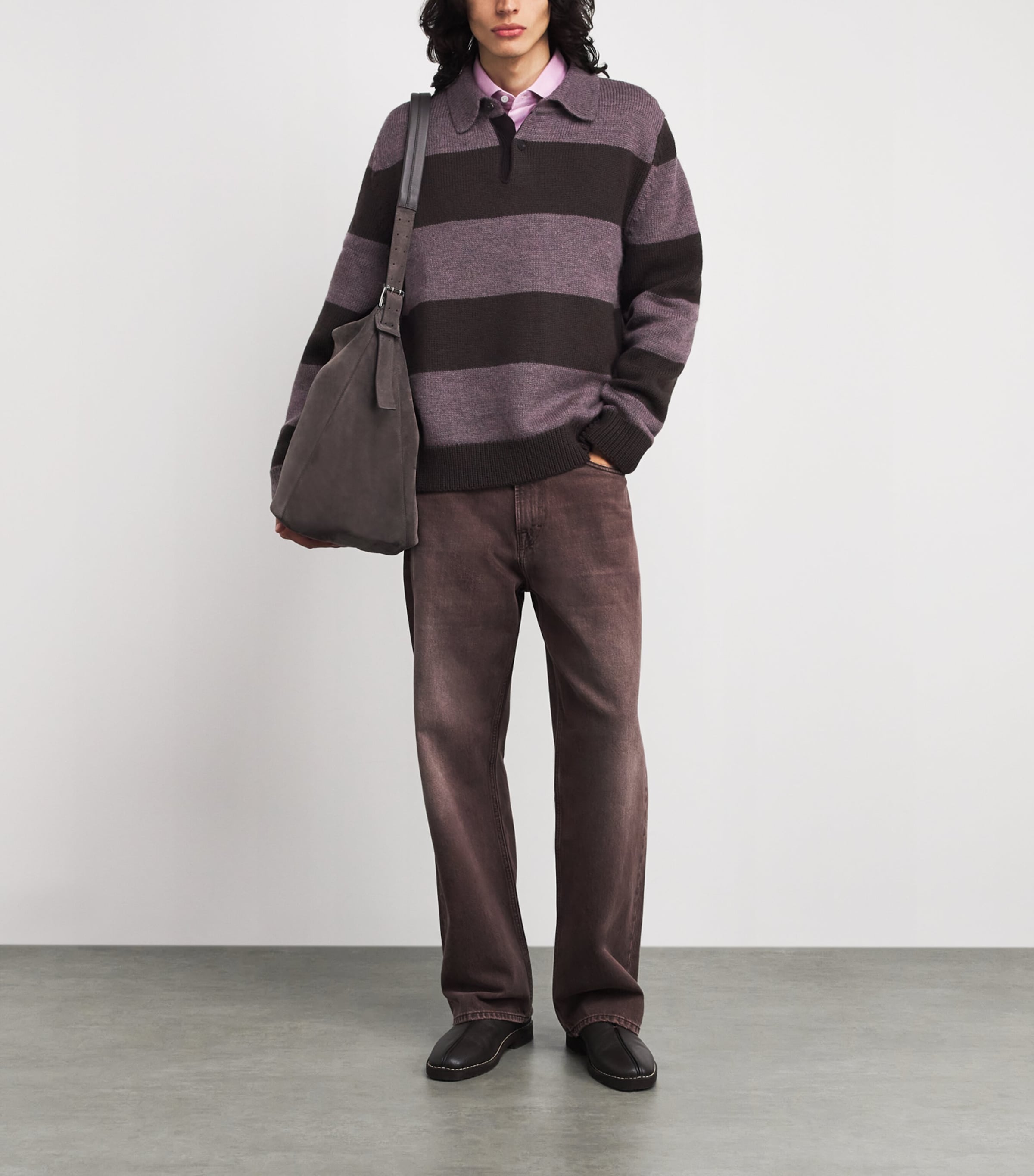 Wool Stripe Polo Sweater PURPLE-54 Image 2