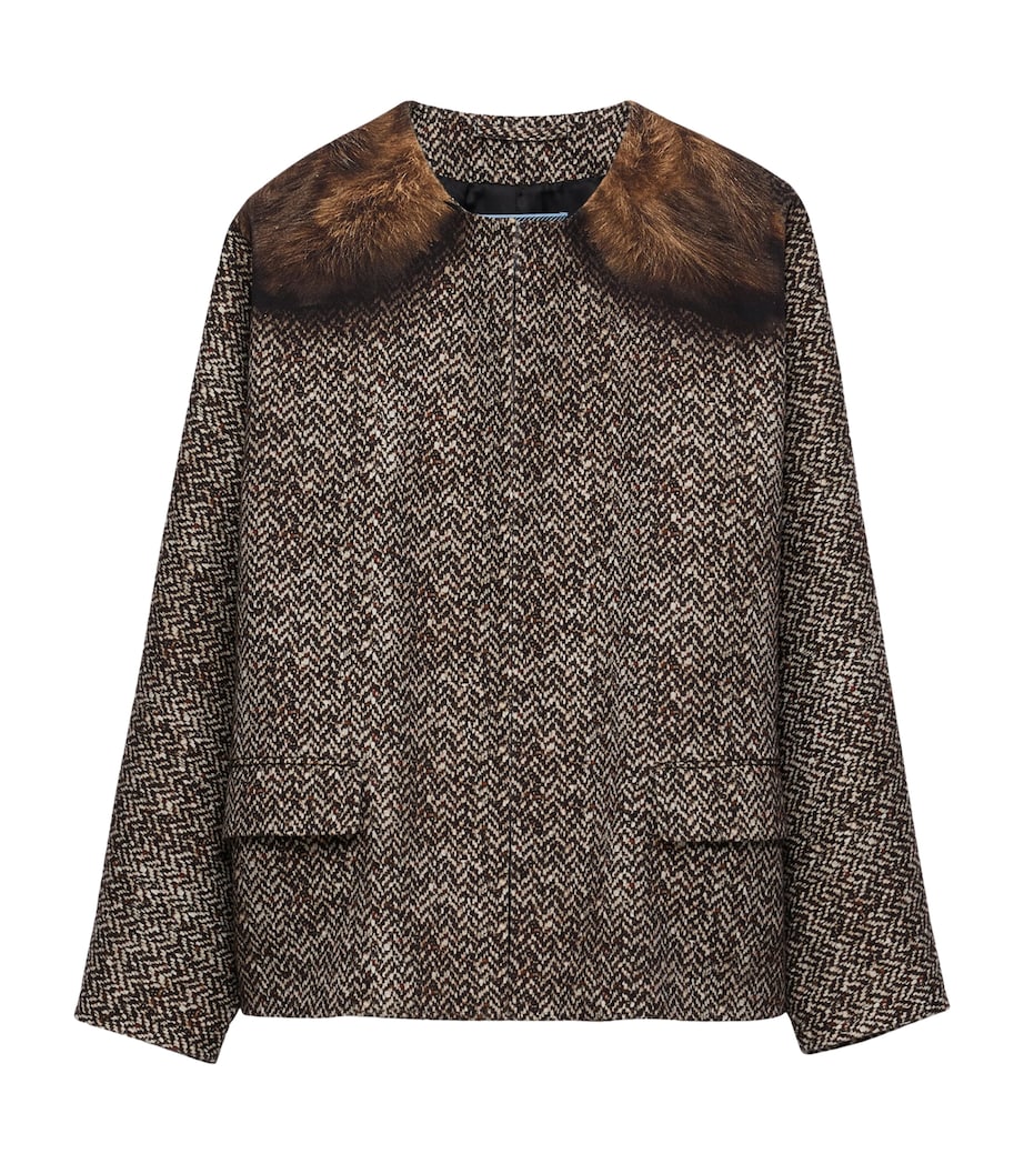 Prada Womens Printed Drill Caban Jacket Image 1