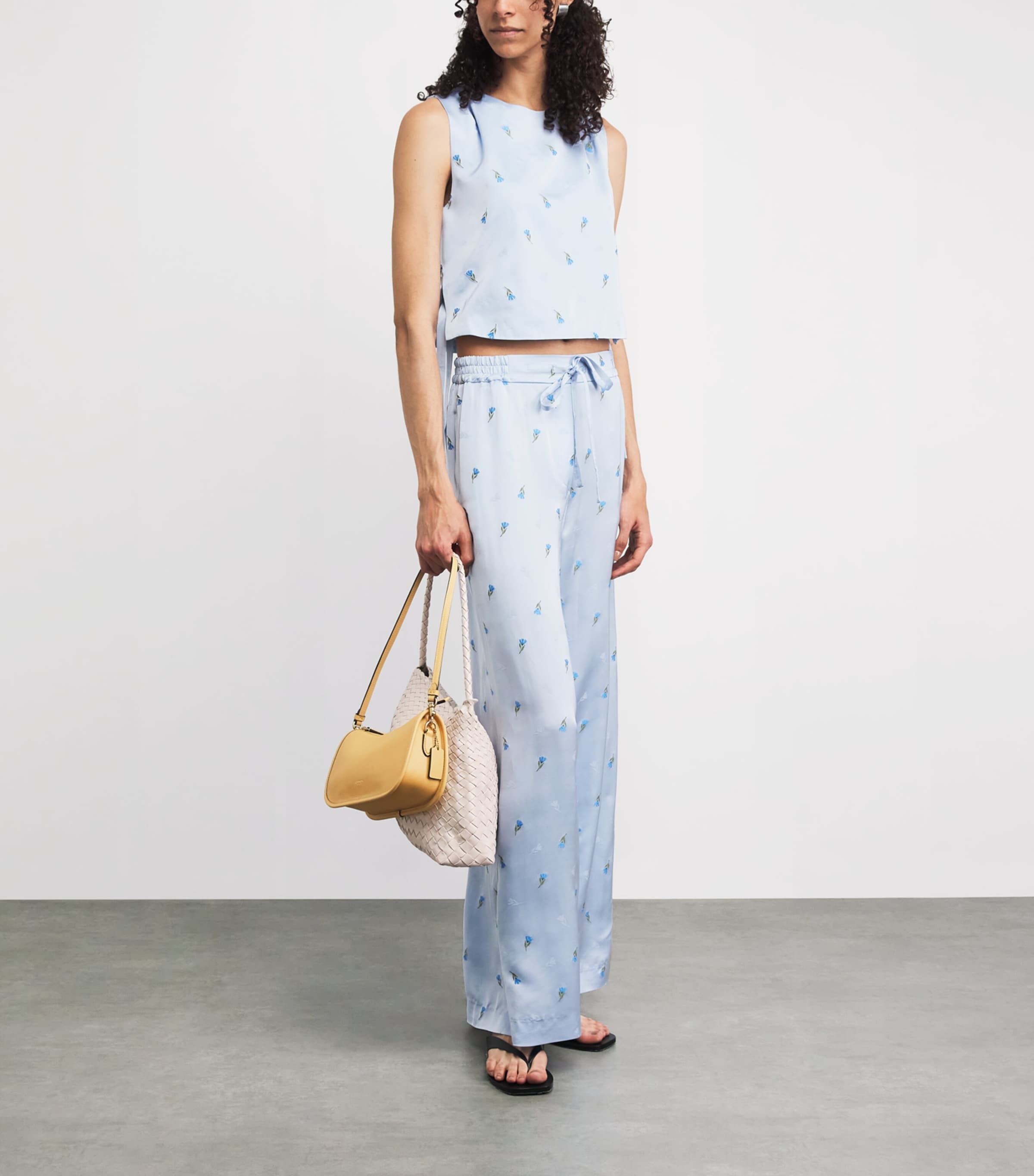Claudie Pierlot Womens Satin Floral Side-Tie Blouse Sky Image 2
