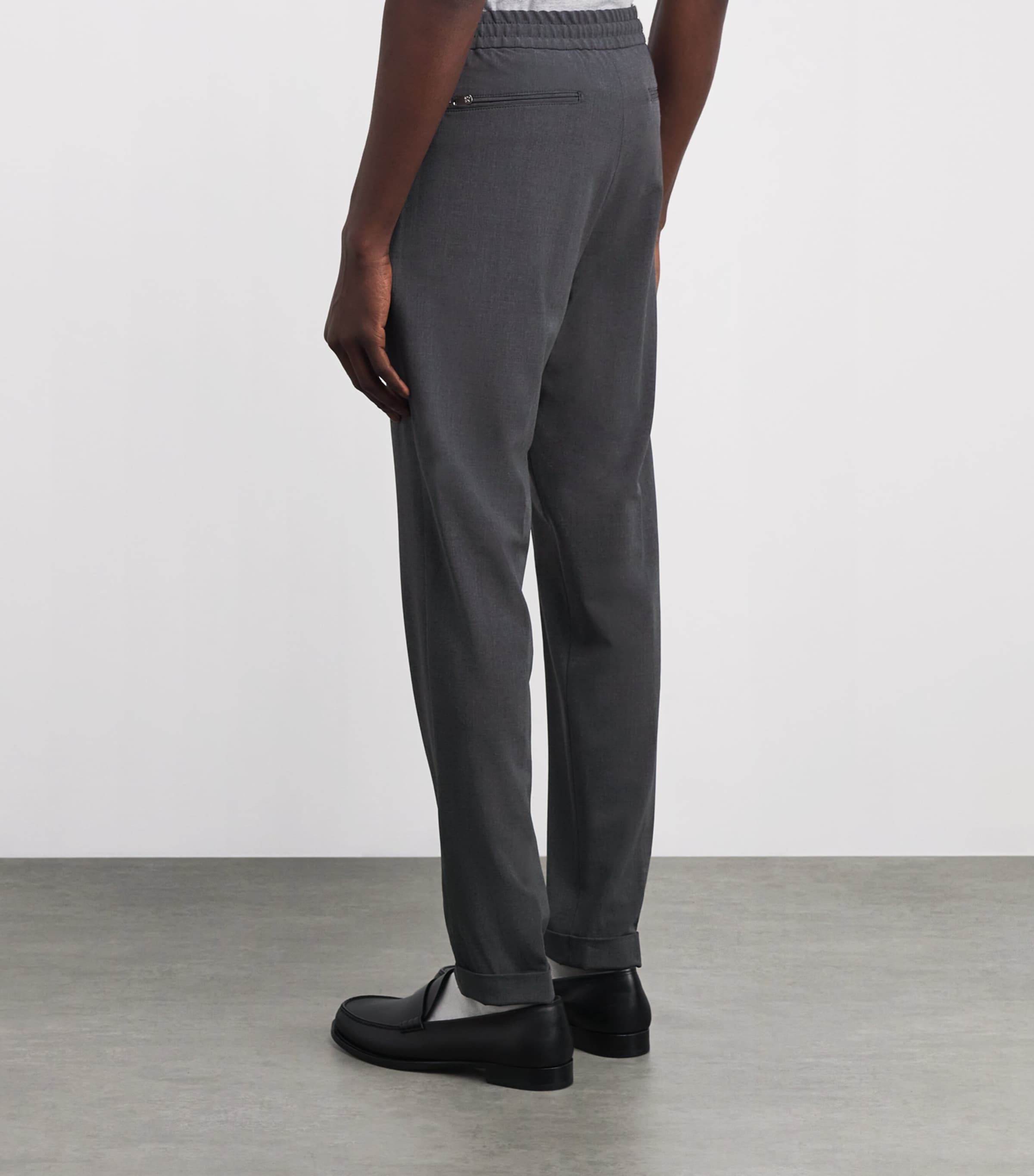Virgin Wool-Blend Drawstring Trousers 03-DARK GREY Image 4