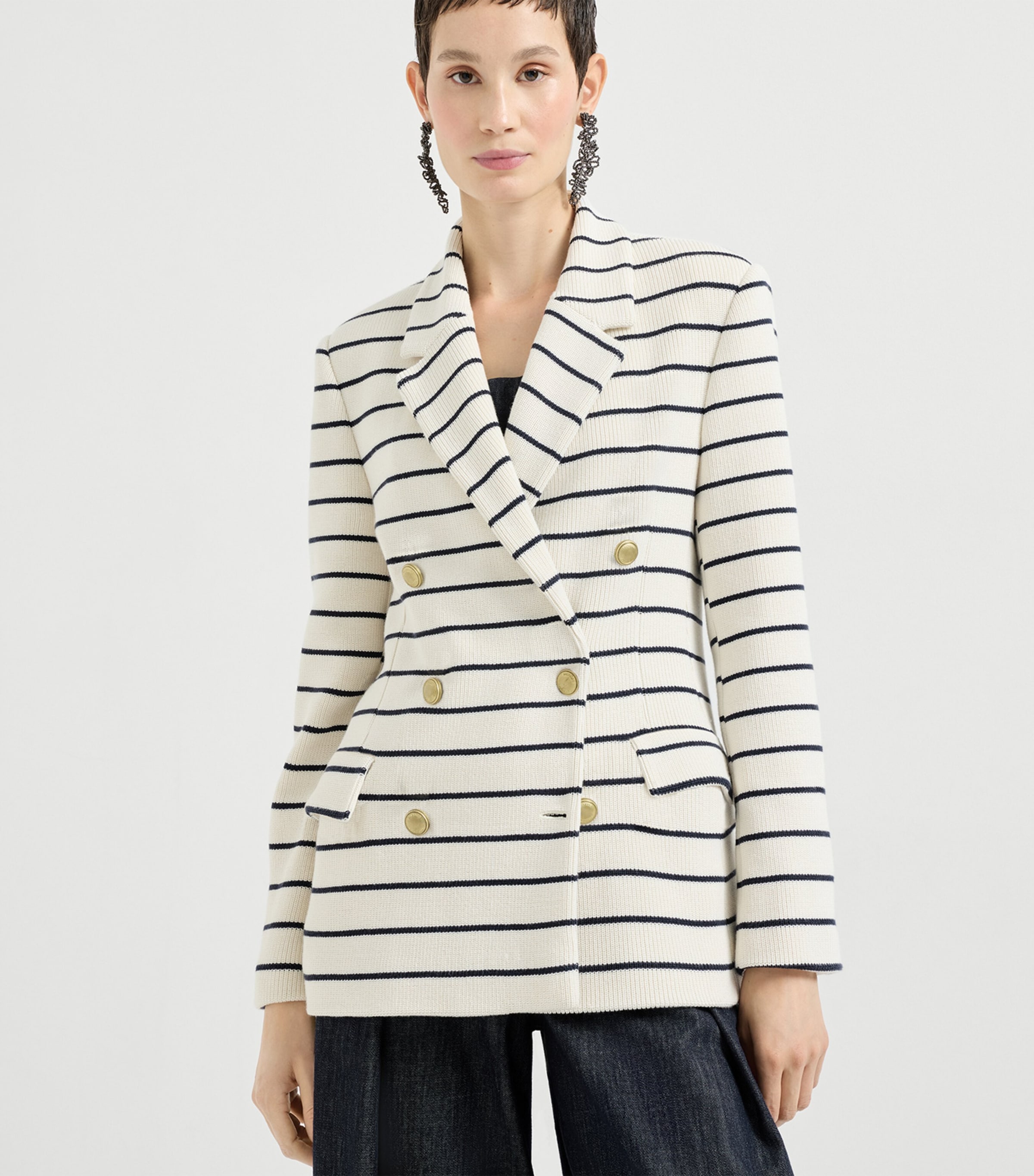 Cotton Stripe Double-Breasted Blazer CIX07 Image 3