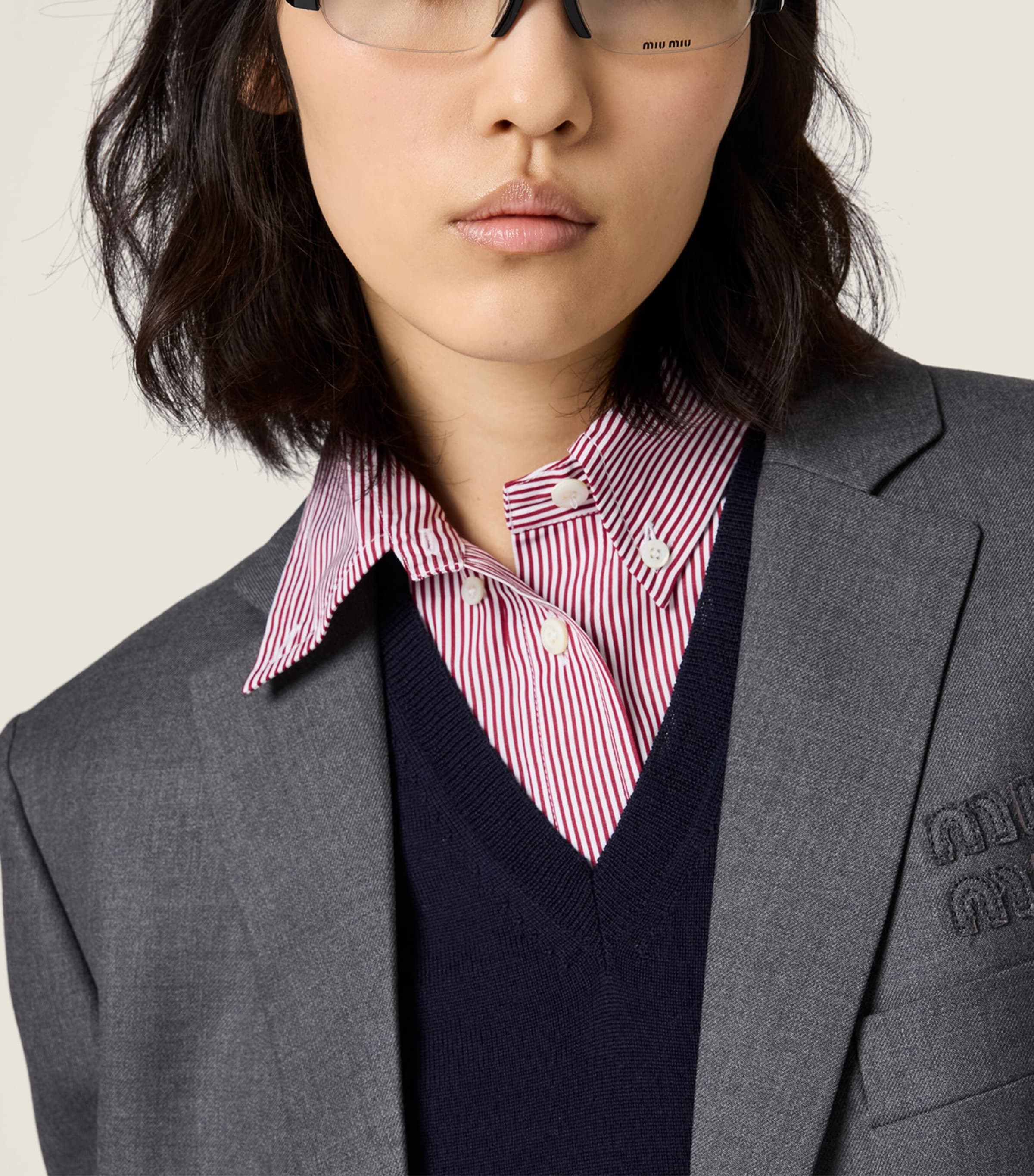 Miu Miu Womens Wool Shirt Sleeve-Detail Blazer Image 4
