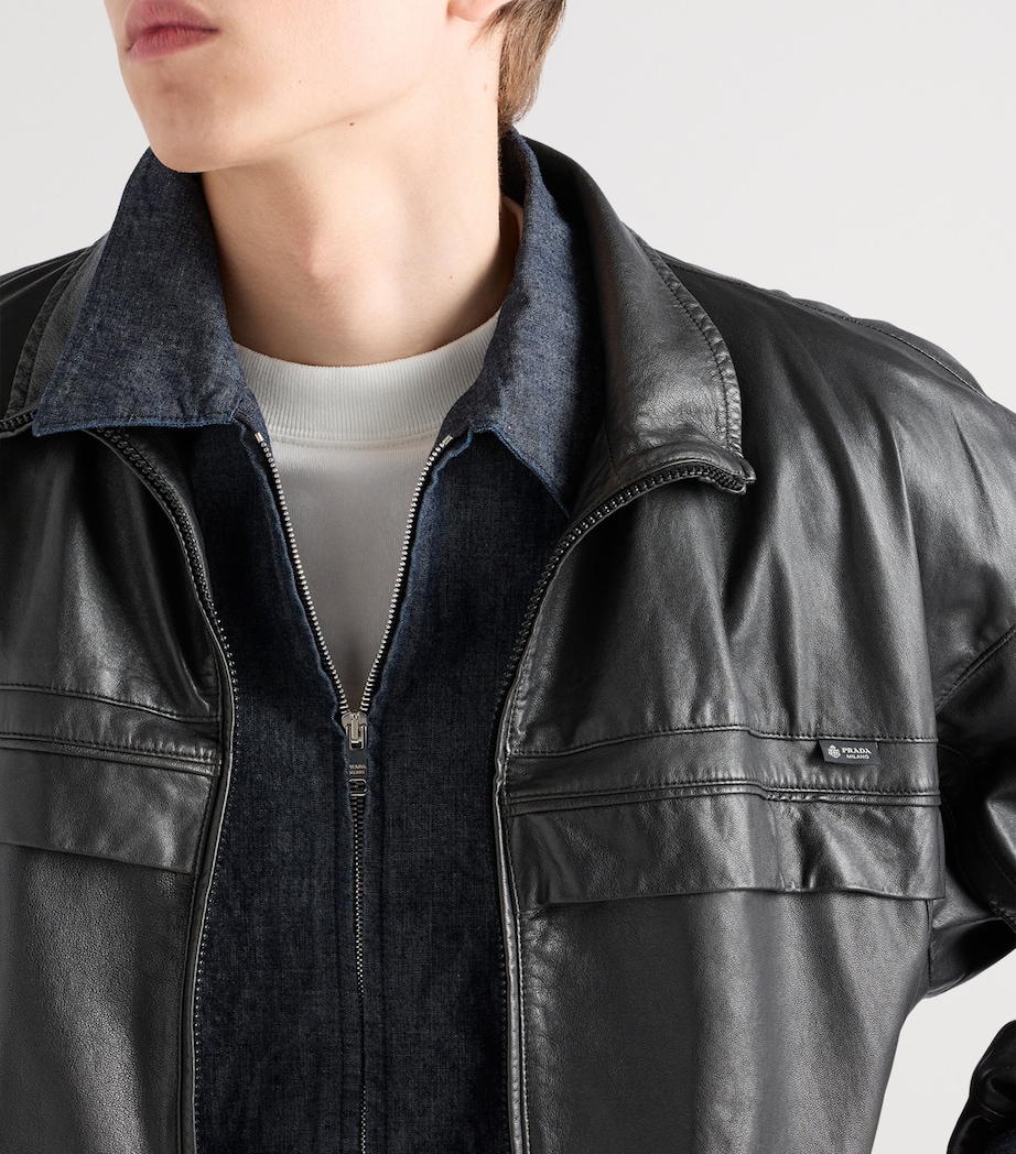 Prada Mens Cotton Chambray Zipped Shirt Blue Image 4