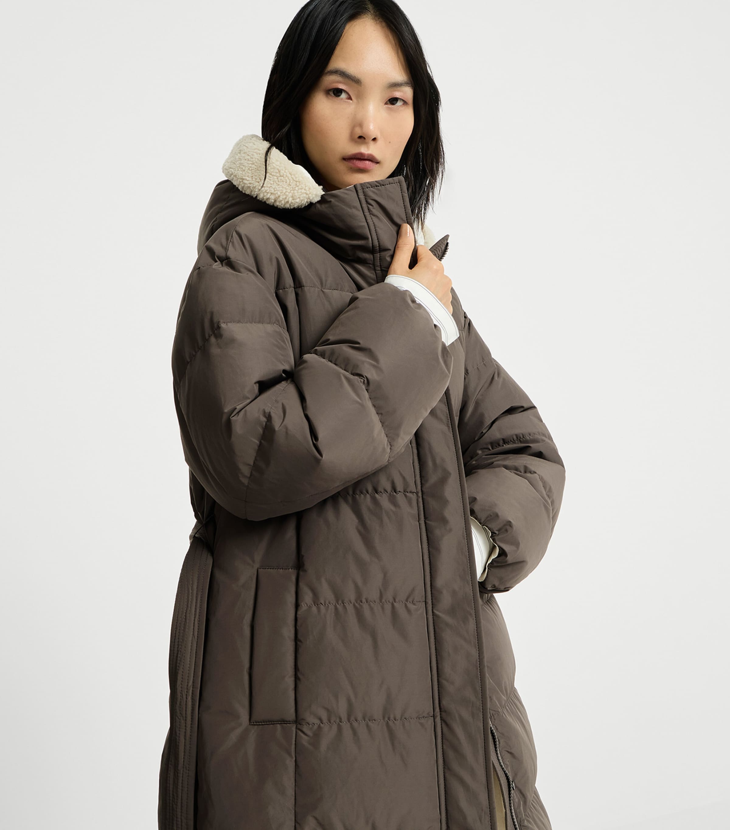 Brunello Cucinelli Womens Down Taffeta Belted Puffer Jacket Marrone Image 4