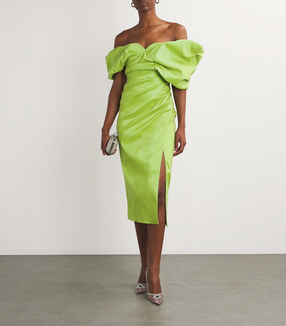 Rachel Gilbert Green Off-The-Shoulder Midi Dress | Harrods US Rachel Gilbert Green Off-The-Shoulder Midi Dress | Harrods US