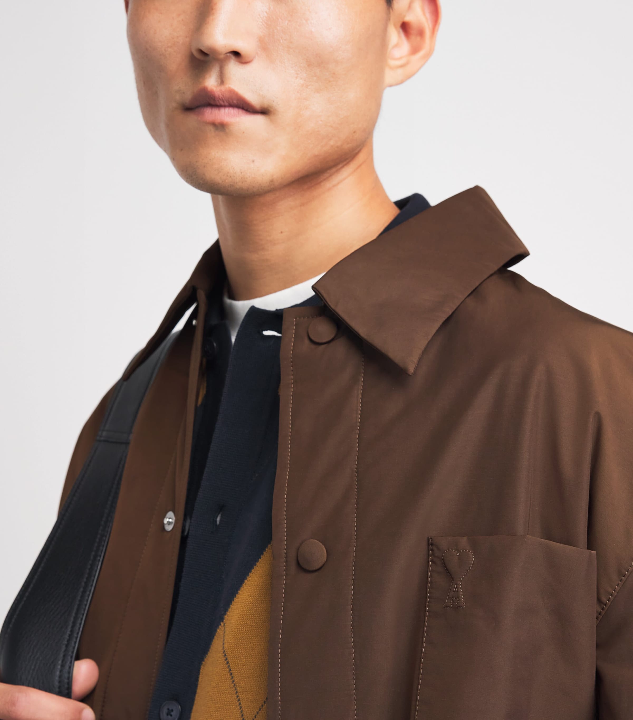 AMI Paris Mens Ami de Coeur Padded Overshirt Marron Chocolat Image 3