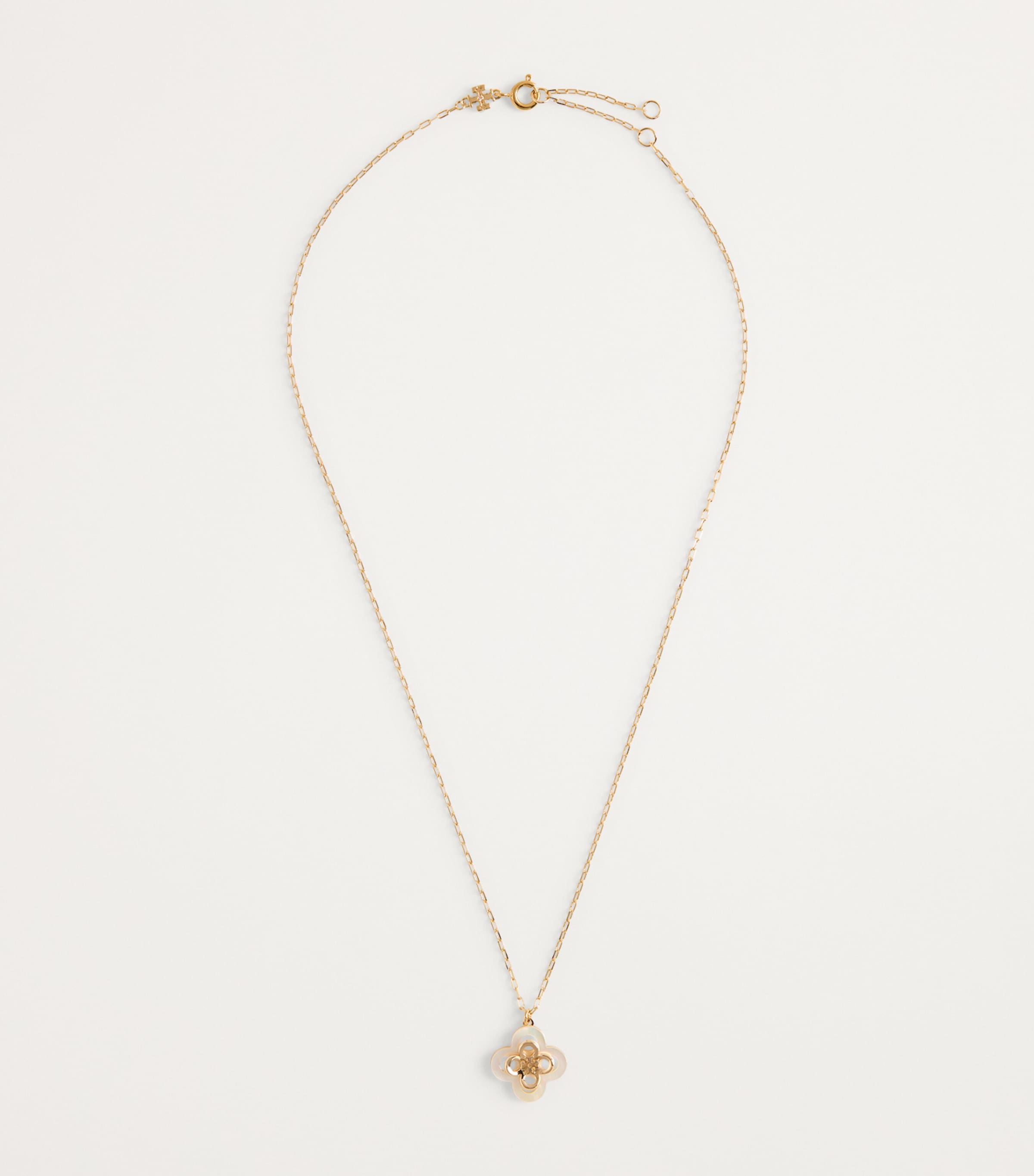 Tory Burch Mother-of-pearl Kira Clover Pendant Necklace In Gold