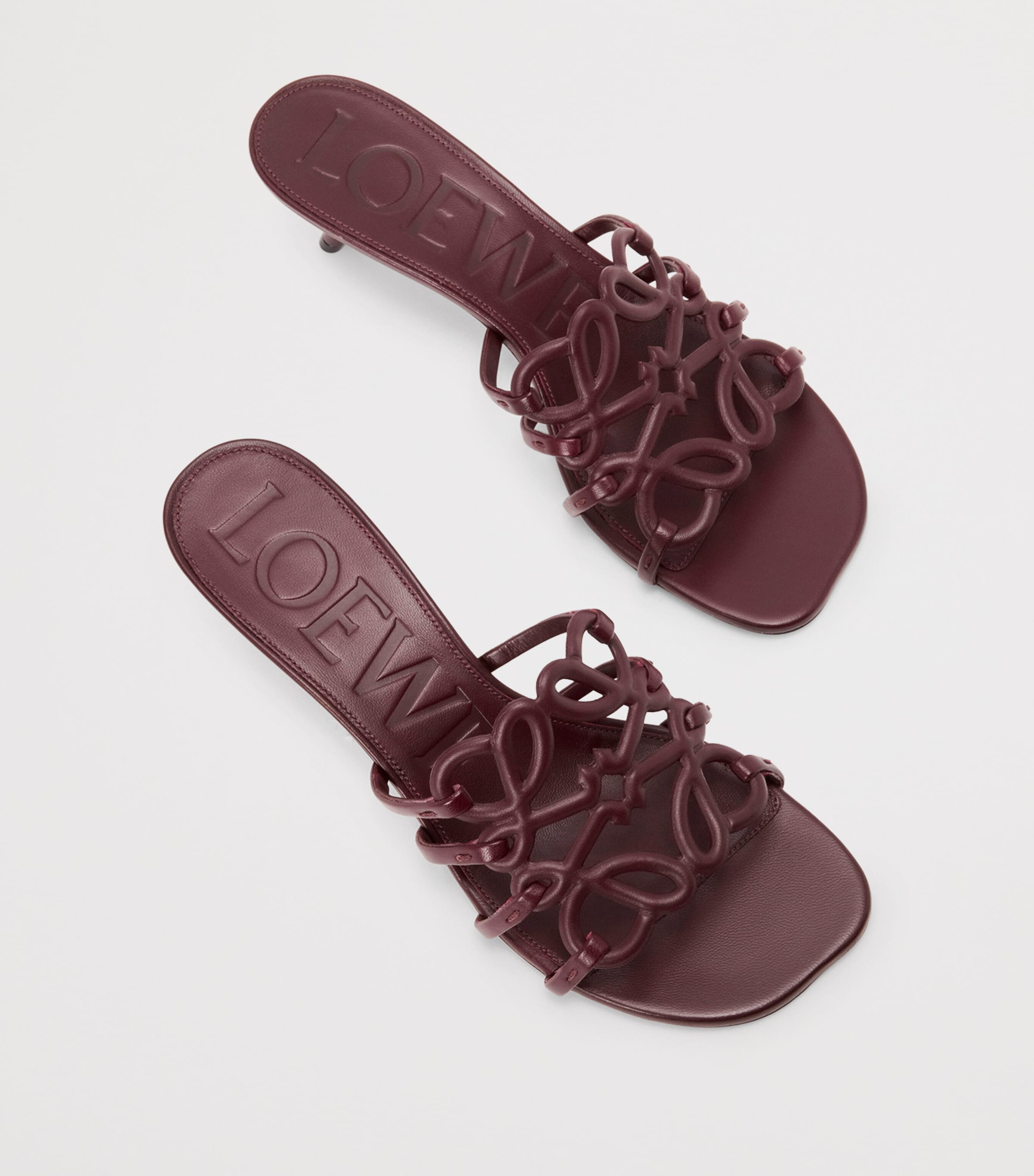 Leather Petal Anagram Heeled Mules 45 DARK BURGUNDY Image 3