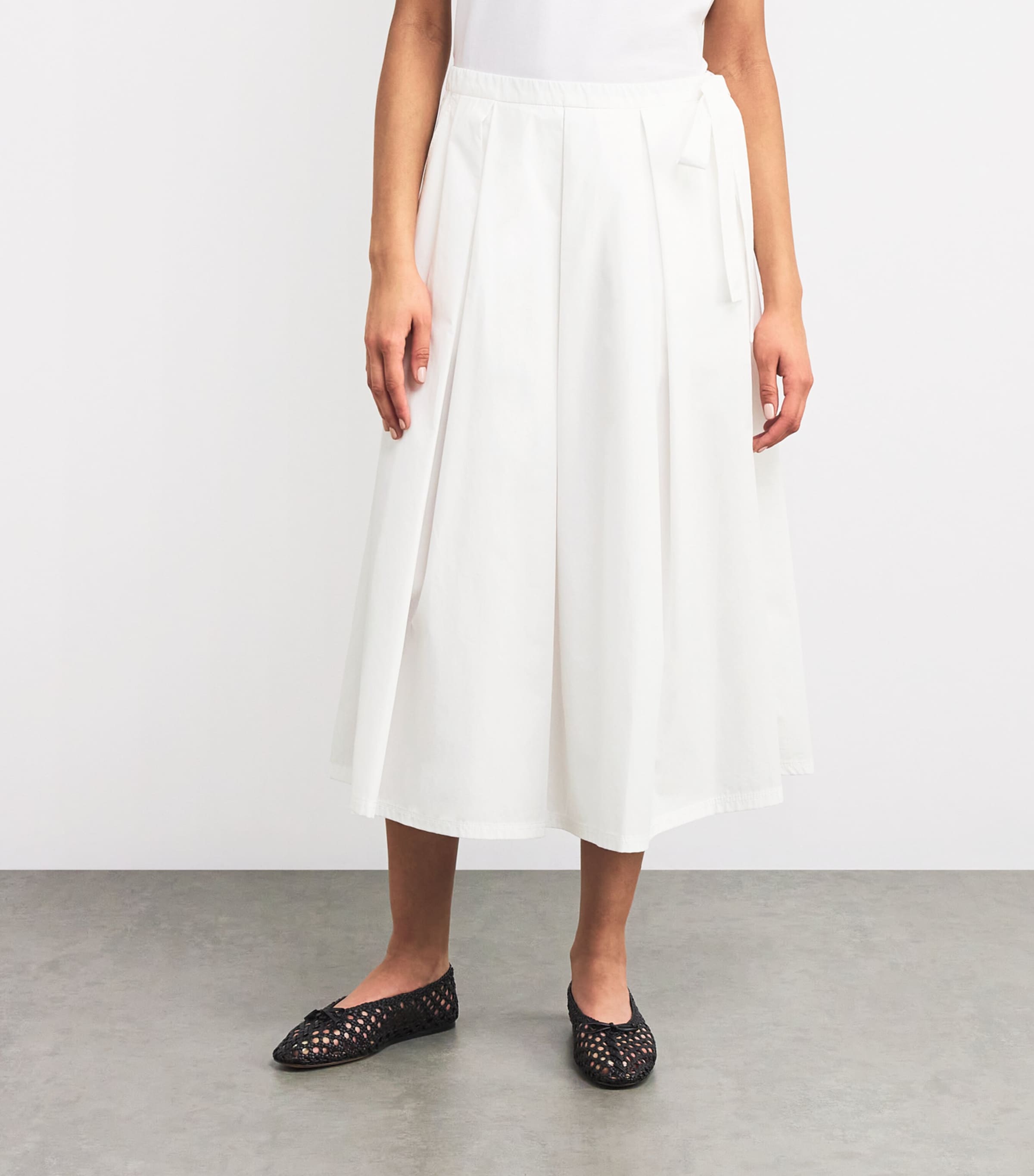 Cotton Pleated Midi Skirt WHITE Image 3