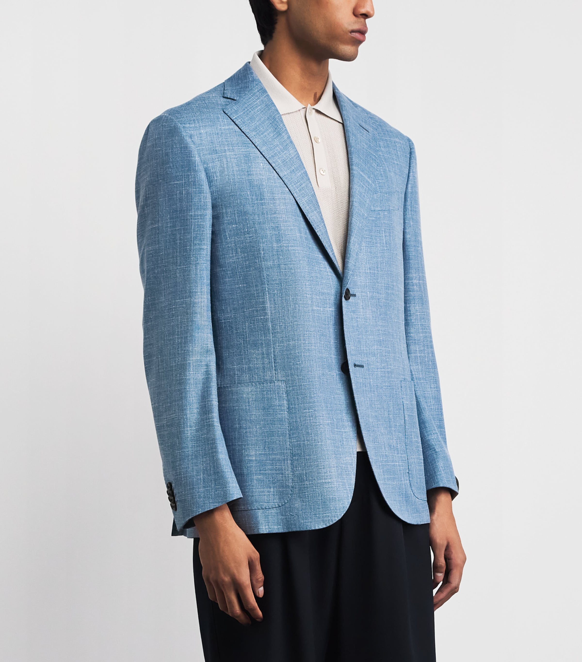 Corneliani Mens Wool-Silk-Linen-Blend Blazer Sky Blue Image 4