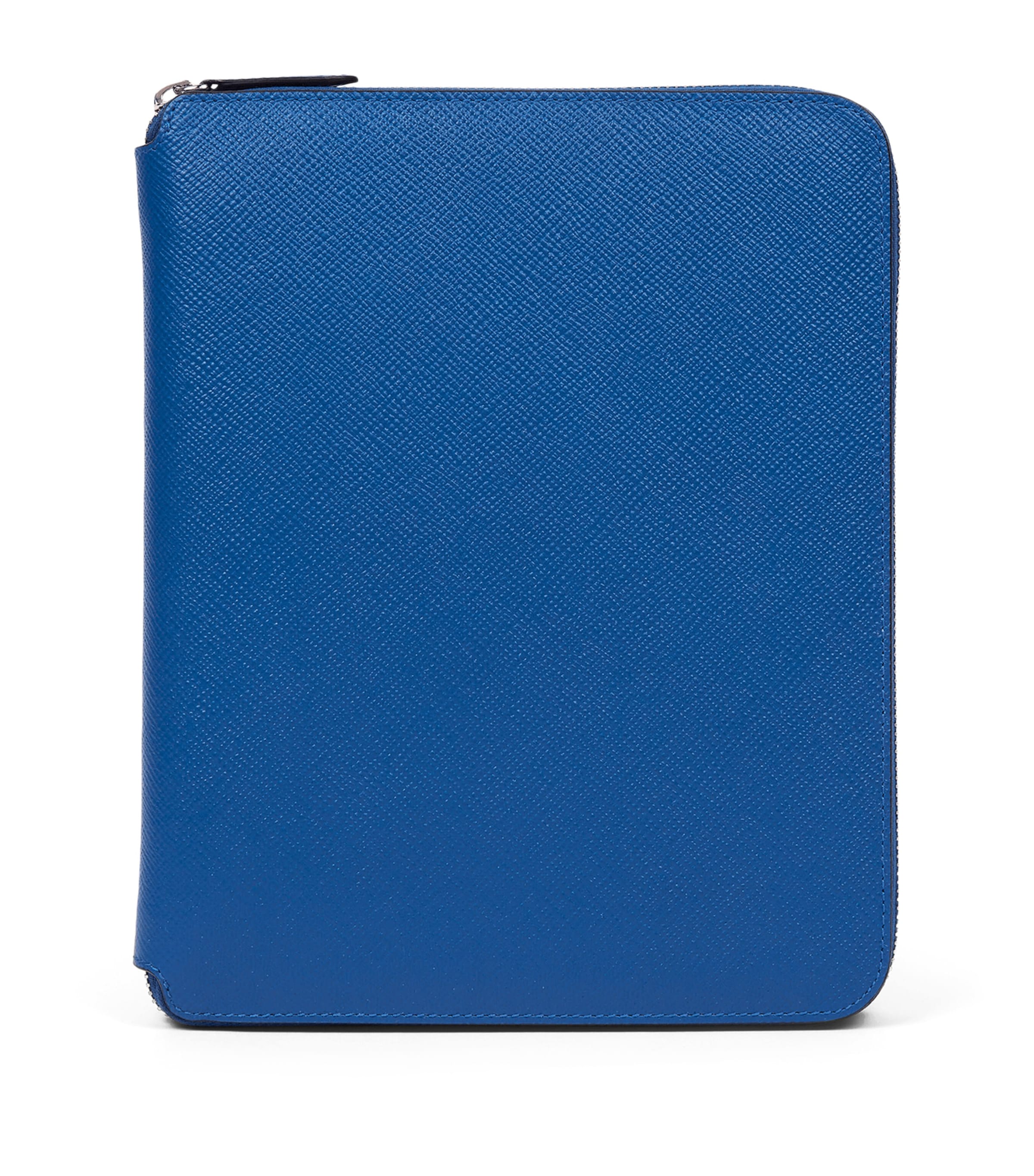 Smythson Calfskin Panama A5 Folder and Notebook Set Cerulean