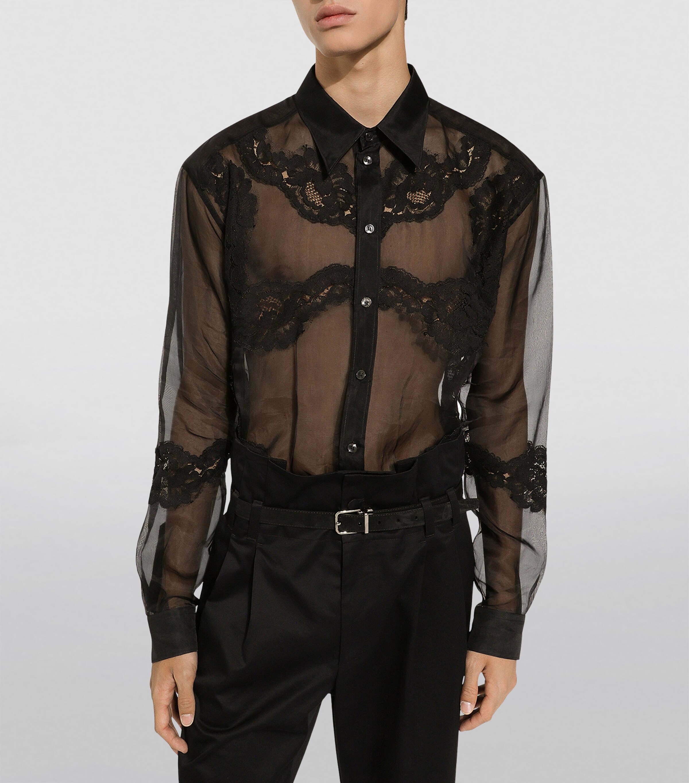 Lace-Trim Shirt N0000-BLACK Image 5