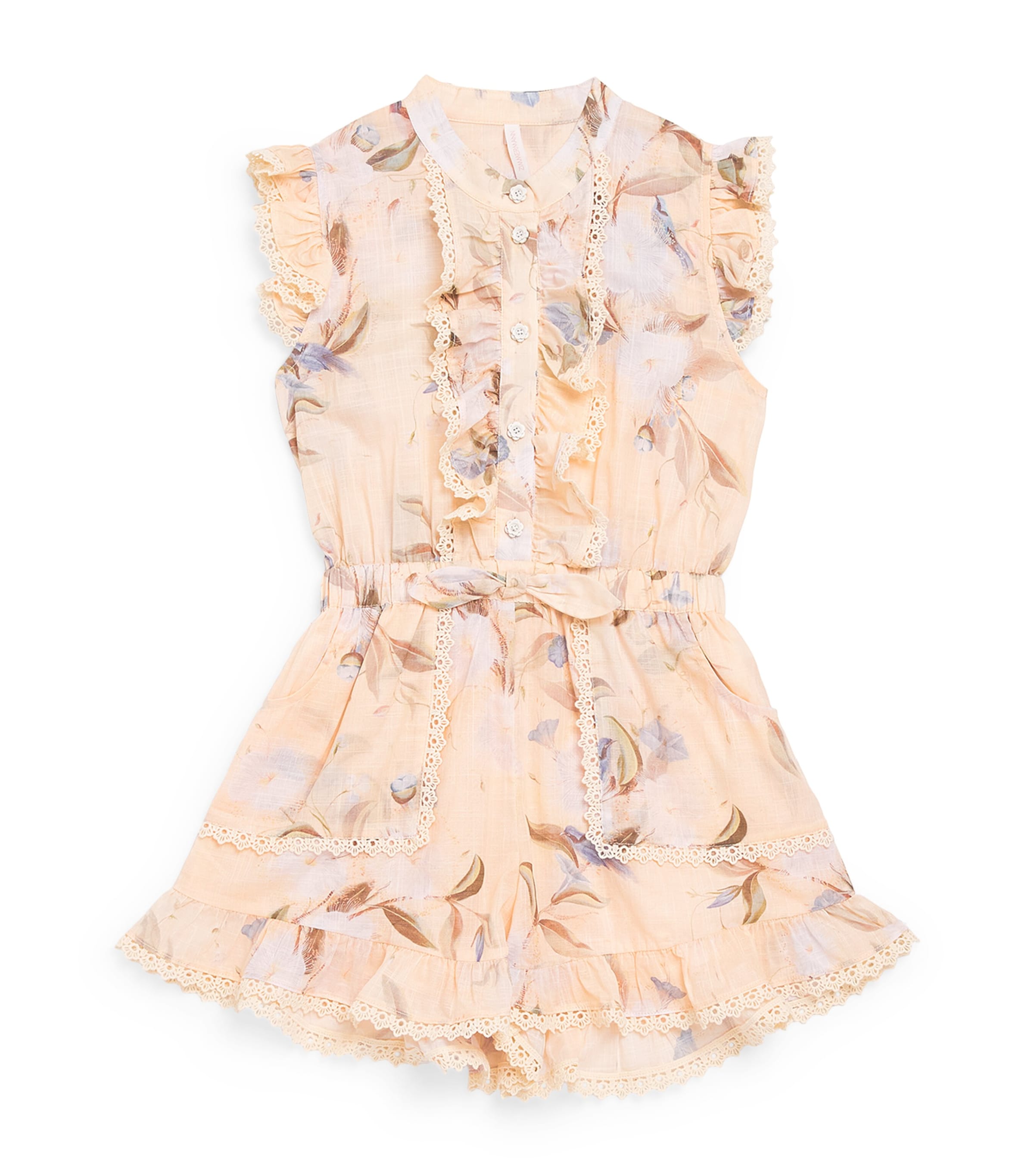Zimmermann Kids' Cotton Crochet-trim Cascadian Frill Playsuit