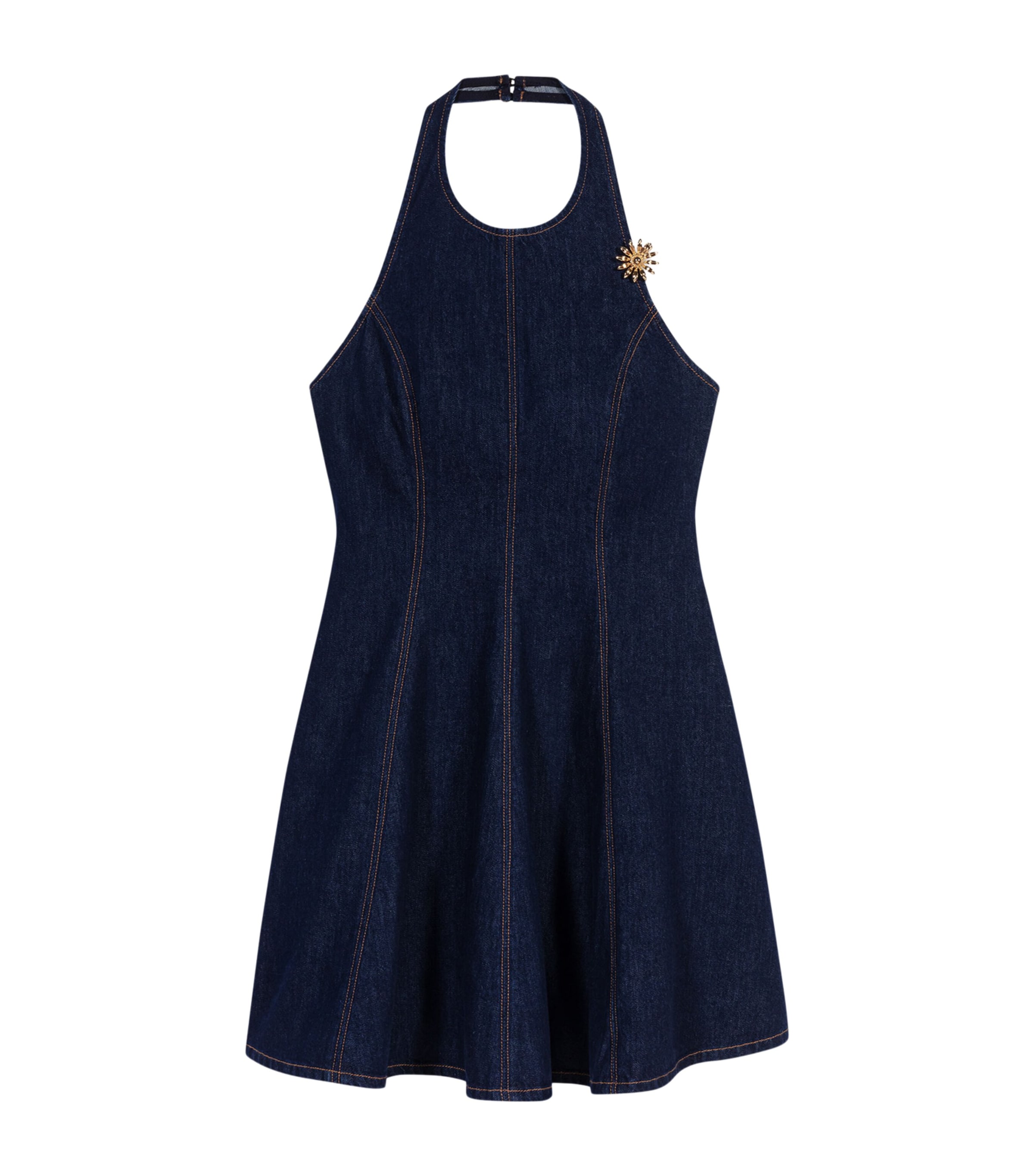 Maje Womens Denim Brooch Mini Dress Navy Image 1
