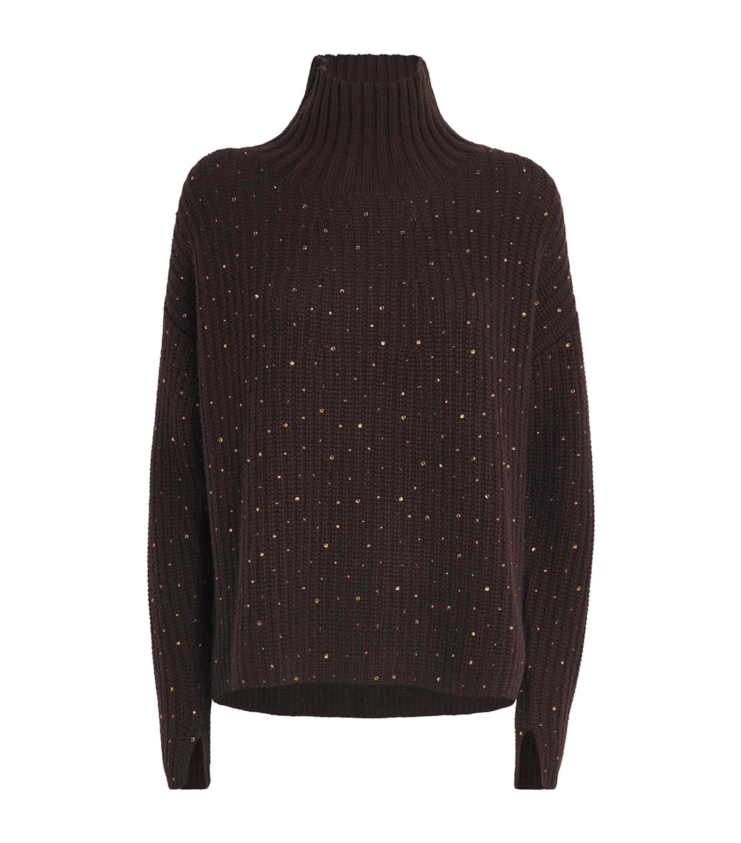 Allude Womens Wool-Cashmere Crystal-Embellished Sweater Chocolate Image 1