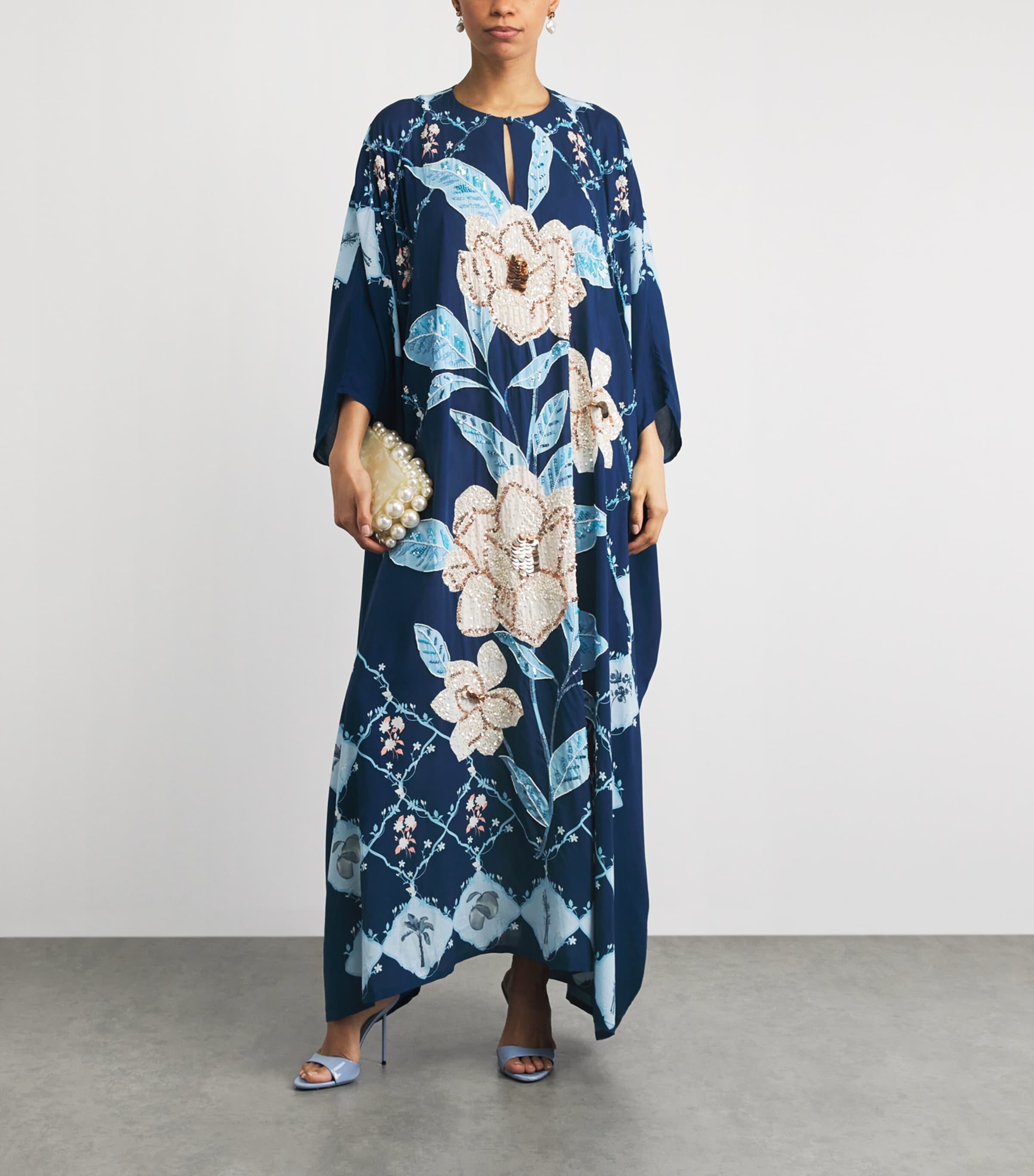 Verandah Womens Embellished Magnolia Maxi Kaftan Navy Blue Magnolia Image 2