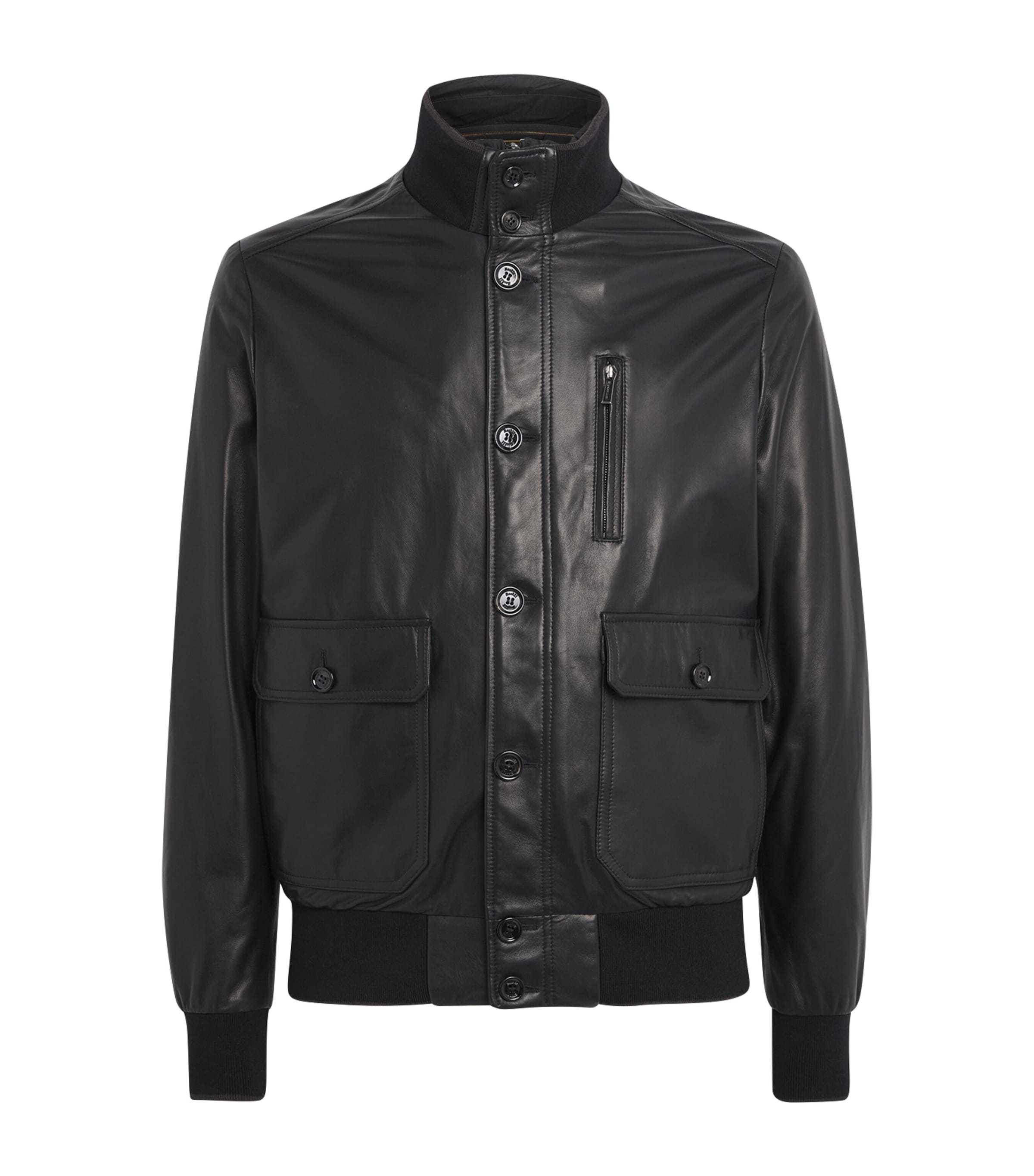 Moorer Leather Bomber Jacket In Black