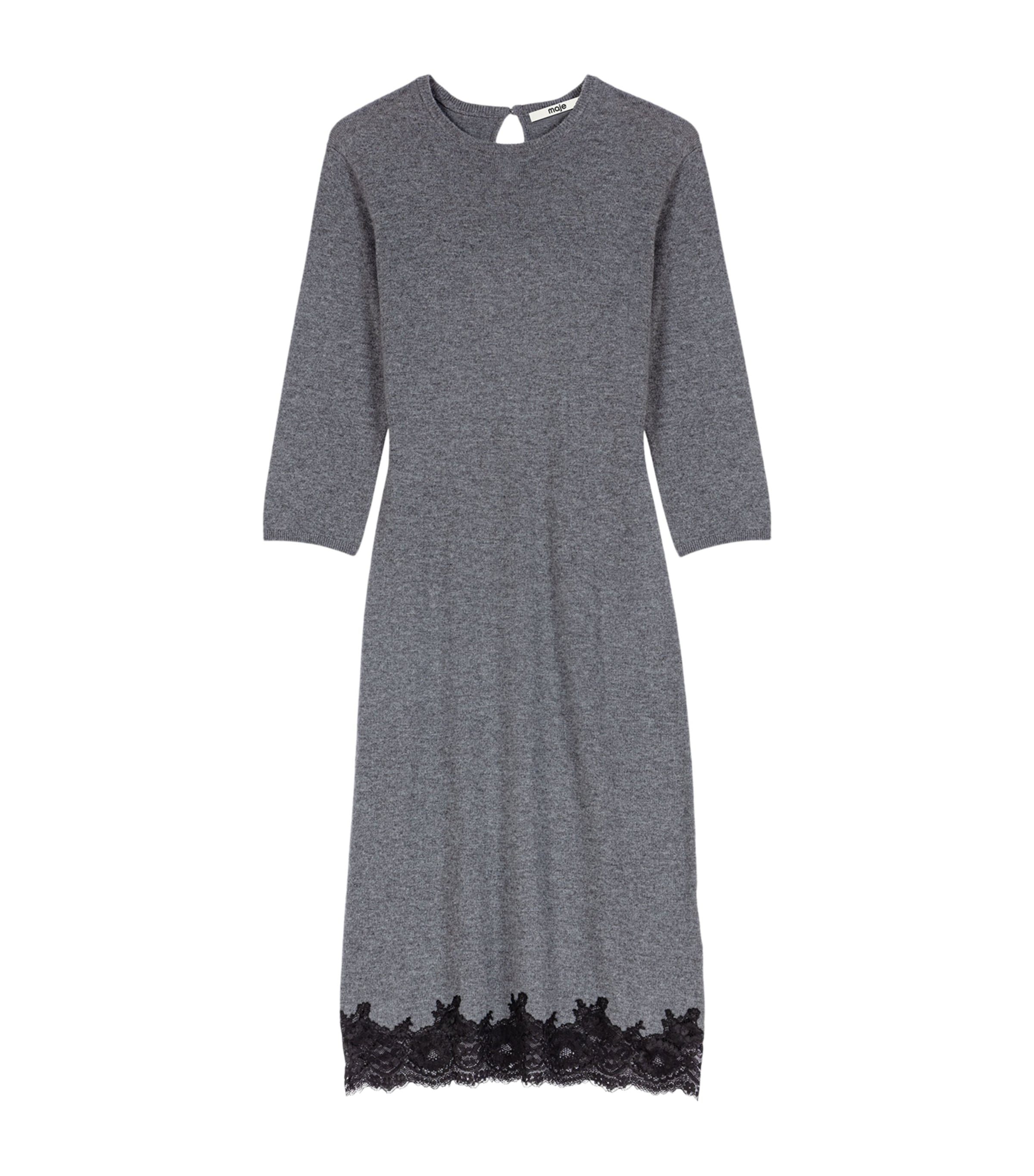 Maje Womens Wool Lace-Trim Midi Dress Grey/black Image 1