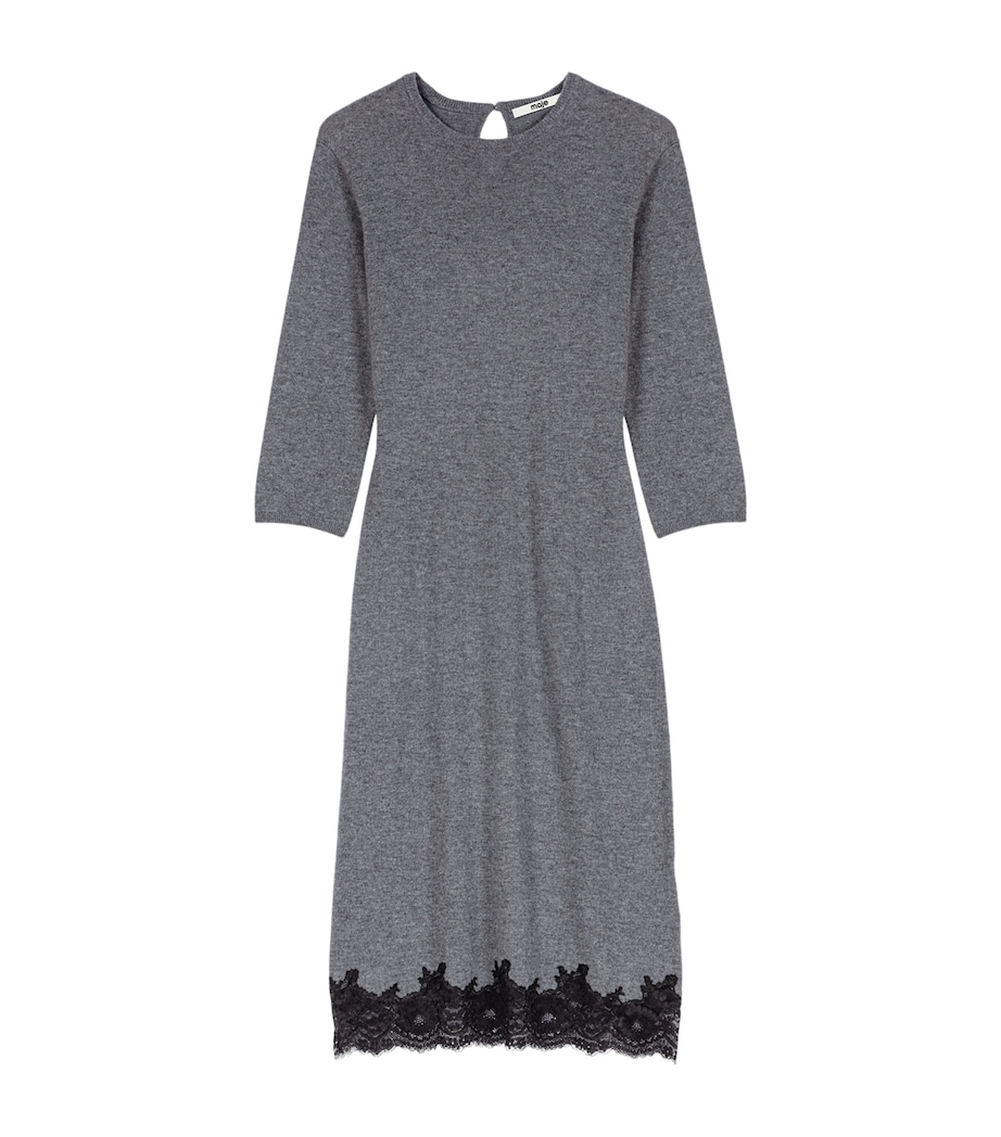 Maje Womens Wool Lace-Trim Midi Dress Grey/black Image 1