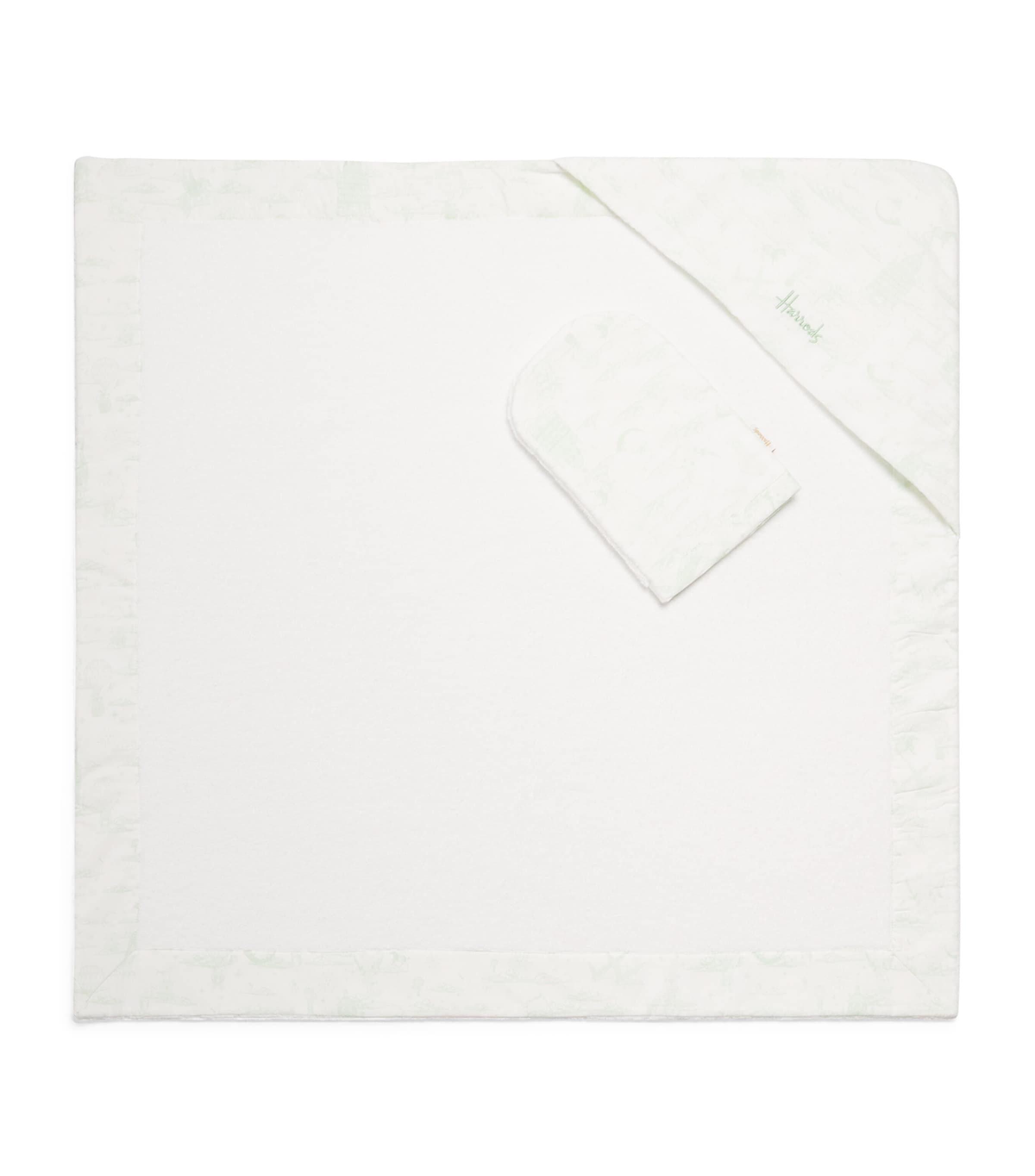 Harrods Organic Cotton Hooded Towel And Wash Mitt Set In Green