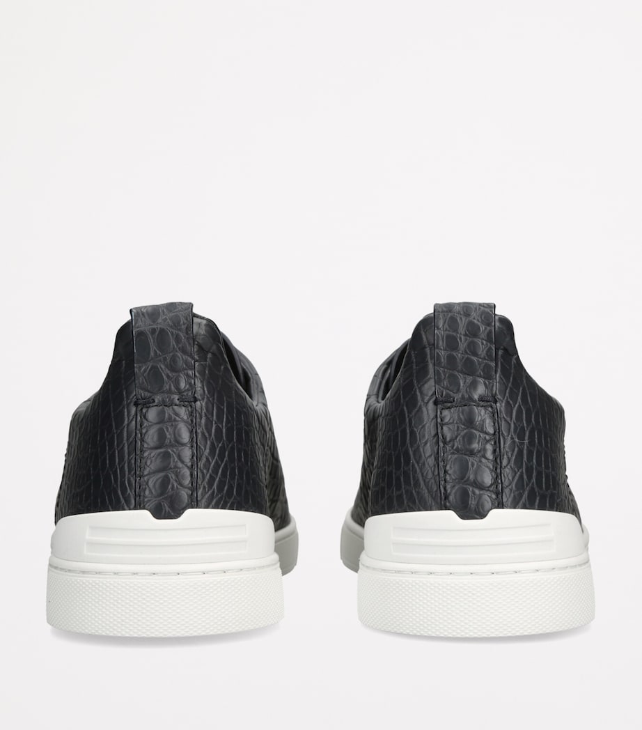 Crocodile Leather Triple Stitch SECONDSKIN Sneakers NAVY Image 2