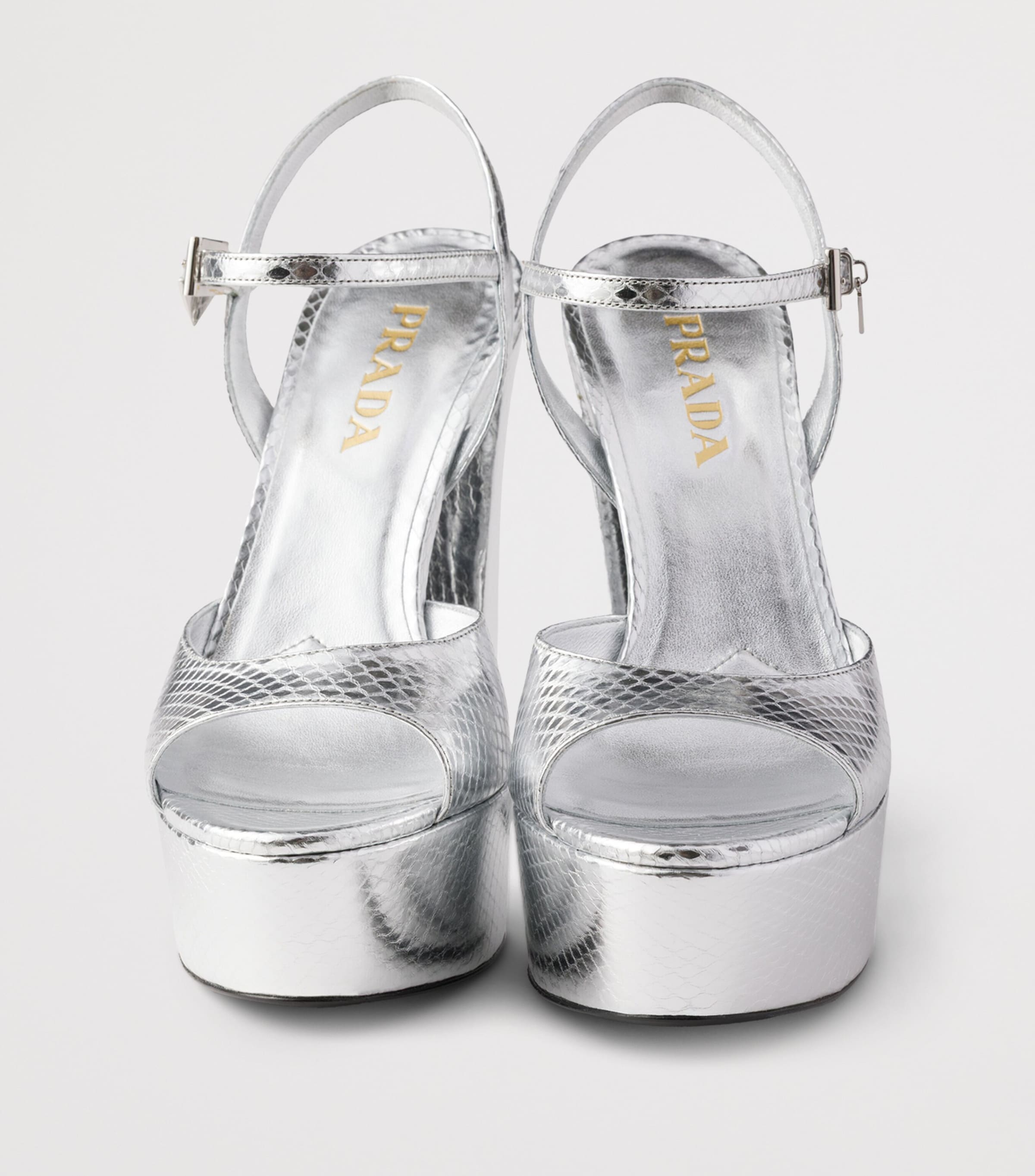 Prada Metallic Snakeskin Platform Sandals 115 Gold/silver Image 5